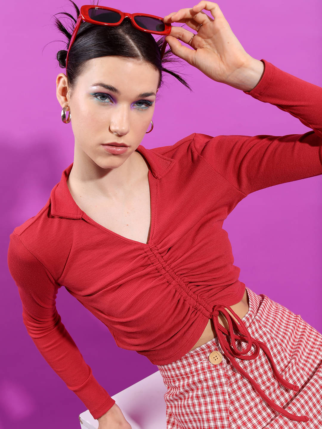 Tokyo Talkies Women's Lycra Regular Top ( Red ) Tokyo Talkies Women's Lycra Regular Top ( Red )
