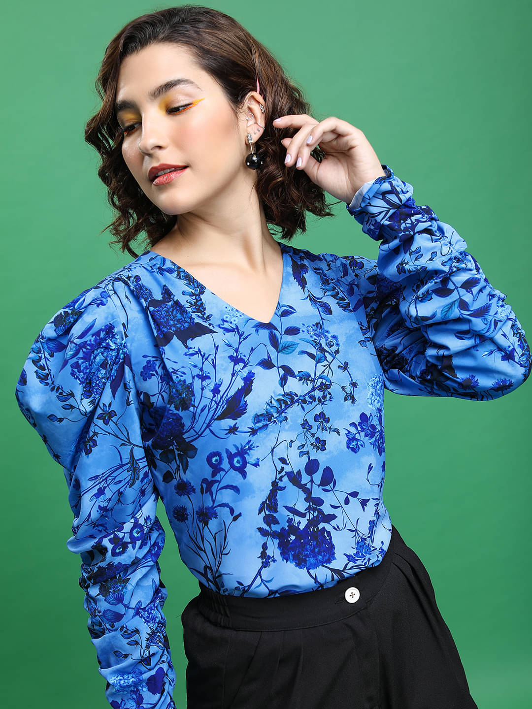     			Tokyo Talkies Women's Polyester Regular Top ( Blue )