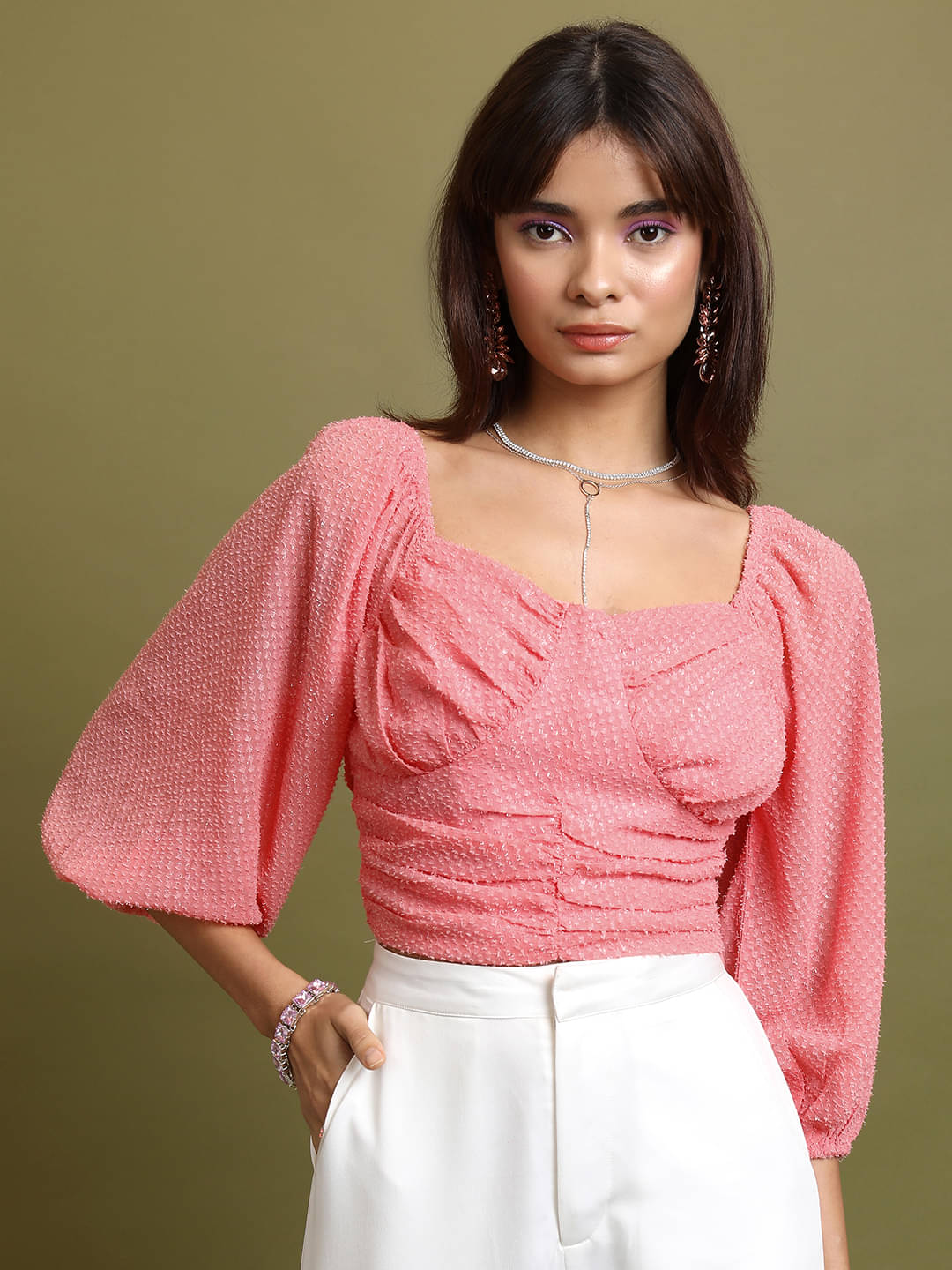 Tokyo Talkies Women's Polyester Regular Top ( Pink ) Tokyo Talkies Women's Polyester Regular Top ( Pink )
