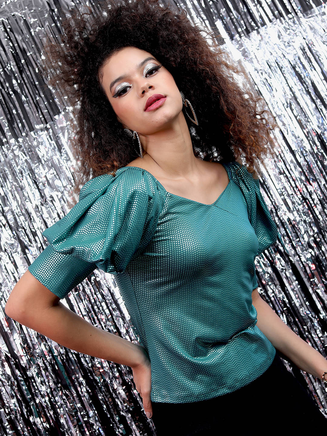 Tokyo Talkies Women's Polyester Regular Top ( Teal ) Tokyo Talkies Women's Polyester Regular Top ( Teal )