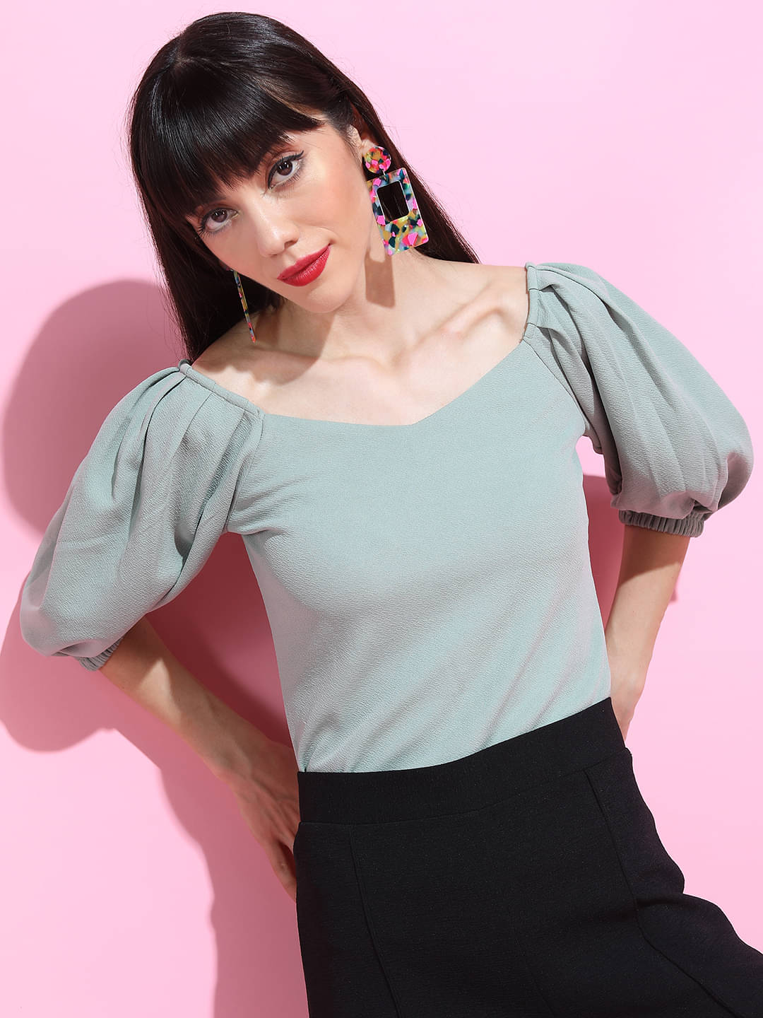 Tokyo Talkies Women's Polyester Regular Top ( Green )     			Tokyo Talkies Women's Polyester Regular Top ( Green )