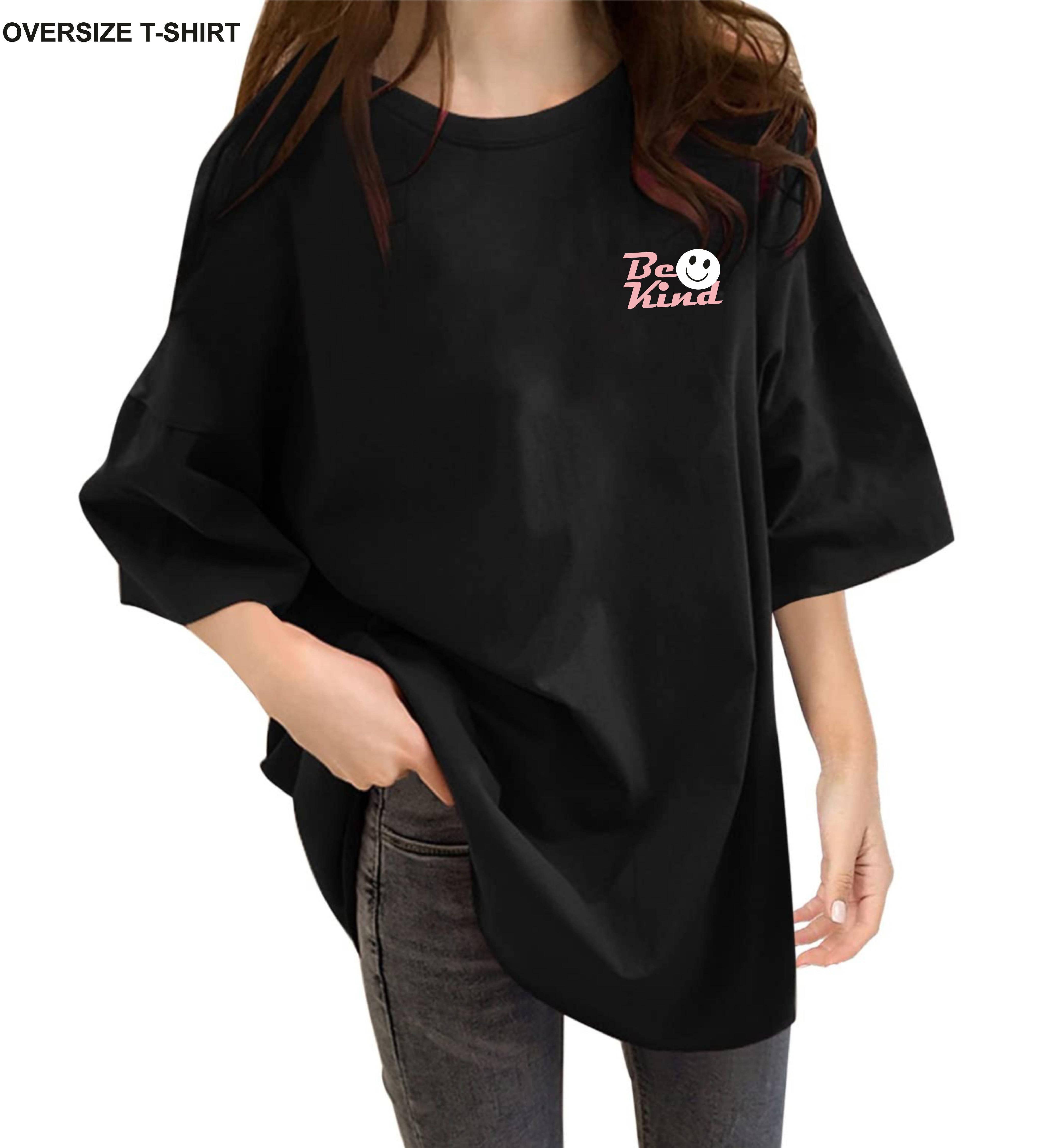 ekadravin Women Cotton Printed Oversized Fit Round Neck T-Shirt ( Black )