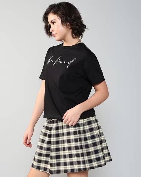     			ekadravin Women Cotton Printed Oversized Fit Round Neck T-Shirt ( Black )