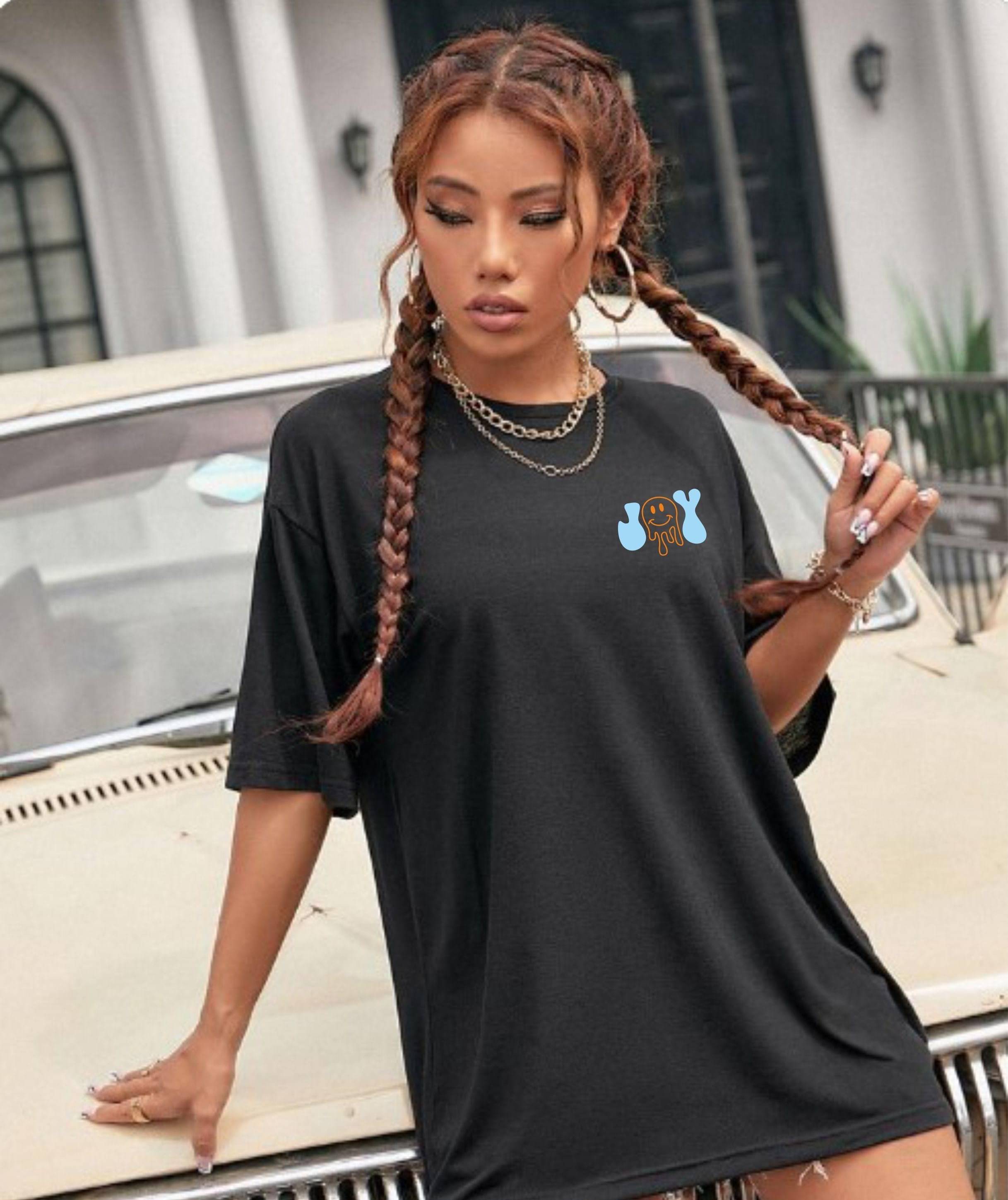 ekadravin Women Cotton Printed Oversized Fit Round Neck T-Shirt ( Black ) ekadravin Women Cotton Printed Oversized Fit Round Neck T-Shirt ( Black )