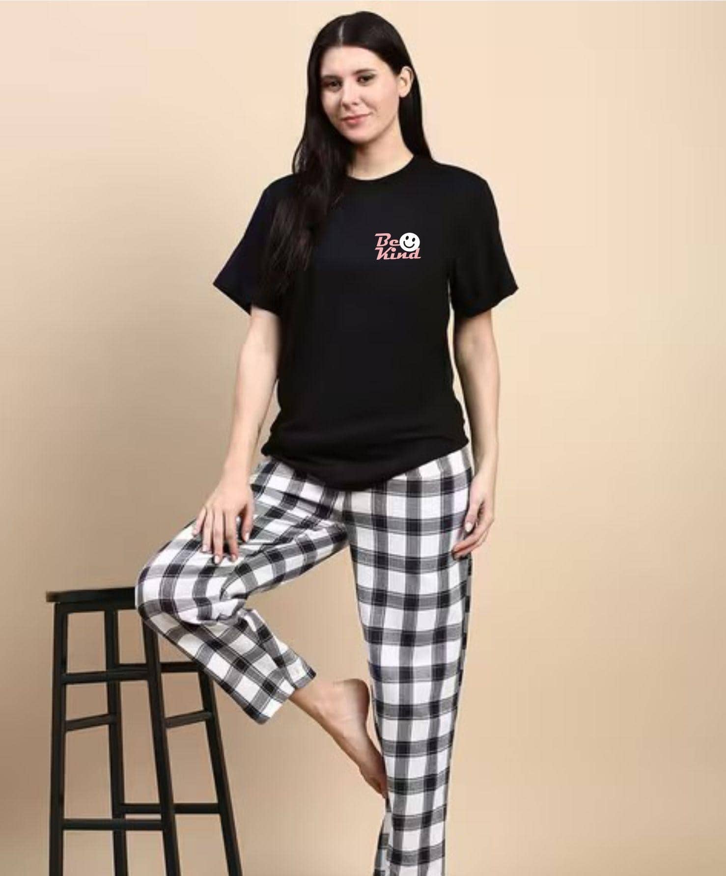 ekadravin Women Cotton Printed Oversized Fit Round Neck T-Shirt ( Black )