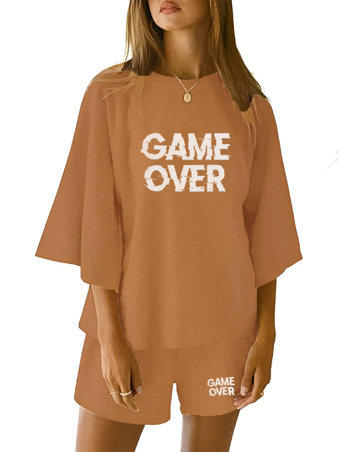     			tysort Women Printed T-Shirt With Shorts Co-Ord Set ( Brown )