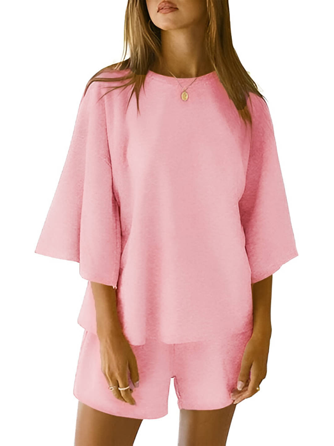     			tysort Women Solid T-Shirt With Shorts Co-Ord Set ( Pink )