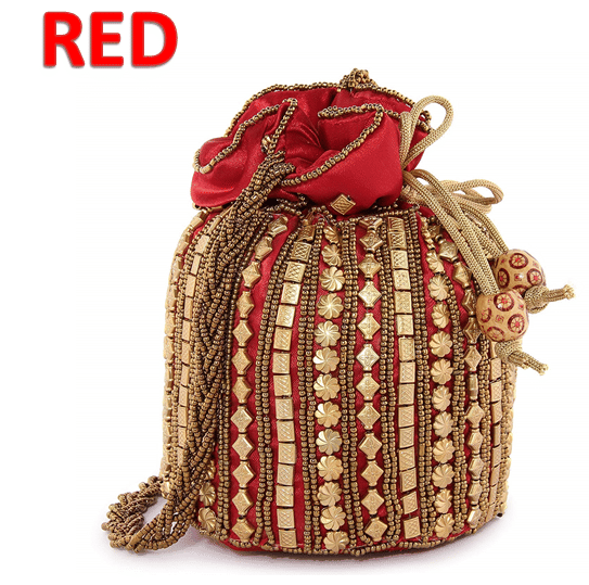 Bulbul Red Silk Potli - Handbags | Buy online on ZillyBuy