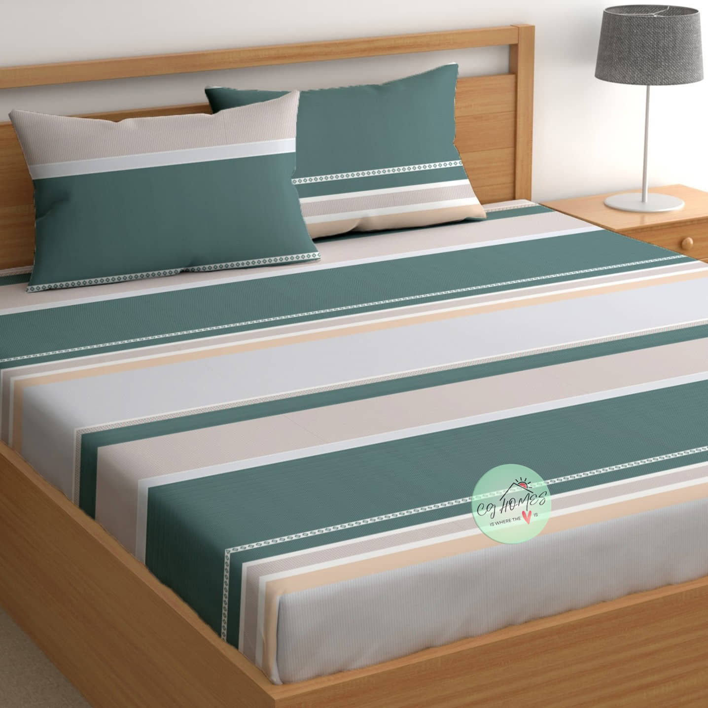CG HOMES Microfiber 1 Double Bedsheet with 2 Pillow Covers ( Green )