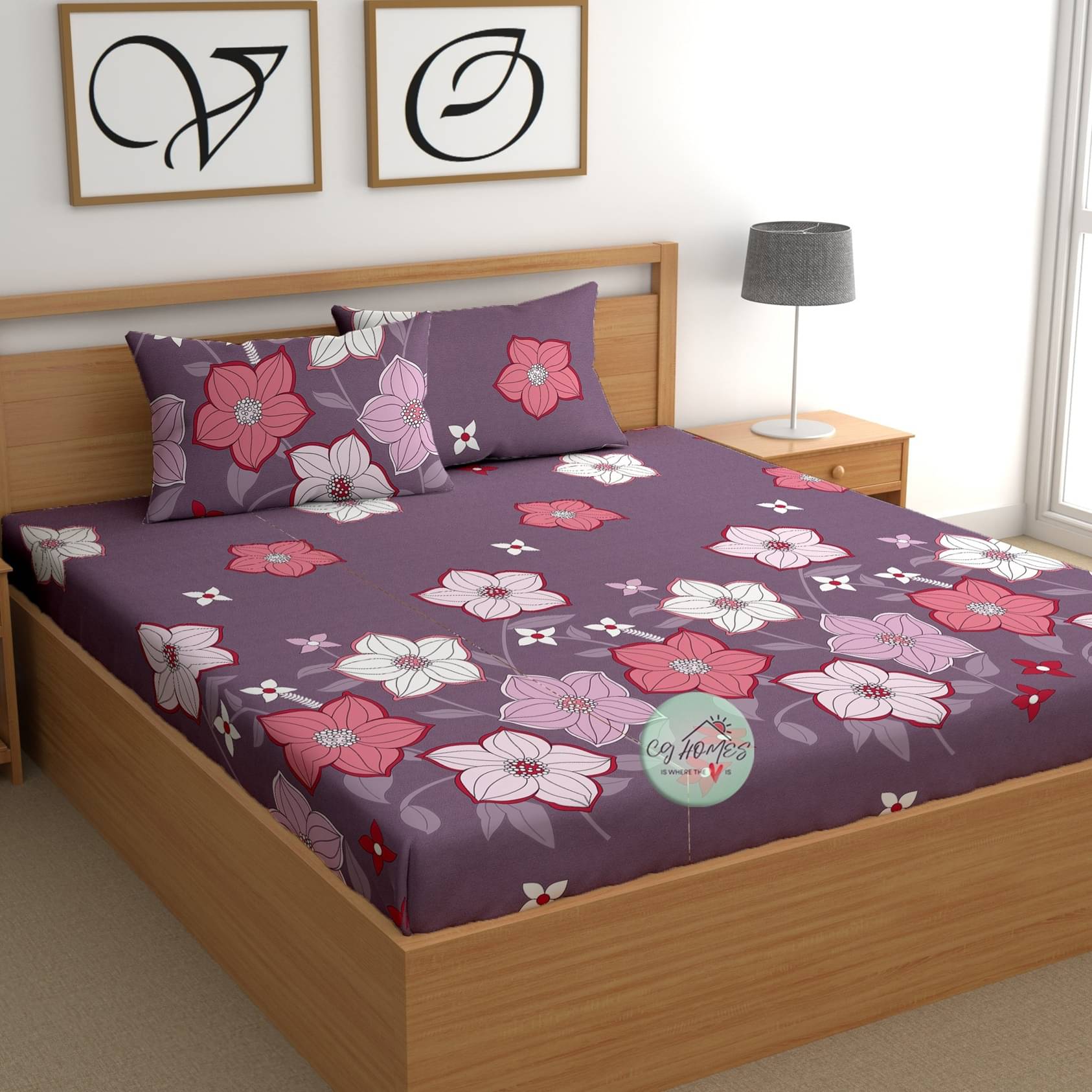 CG HOMES Microfiber 1 Double Bedsheet with 2 Pillow Covers ( Purple )     			CG HOMES Microfiber 1 Double Bedsheet with 2 Pillow Covers ( Purple )