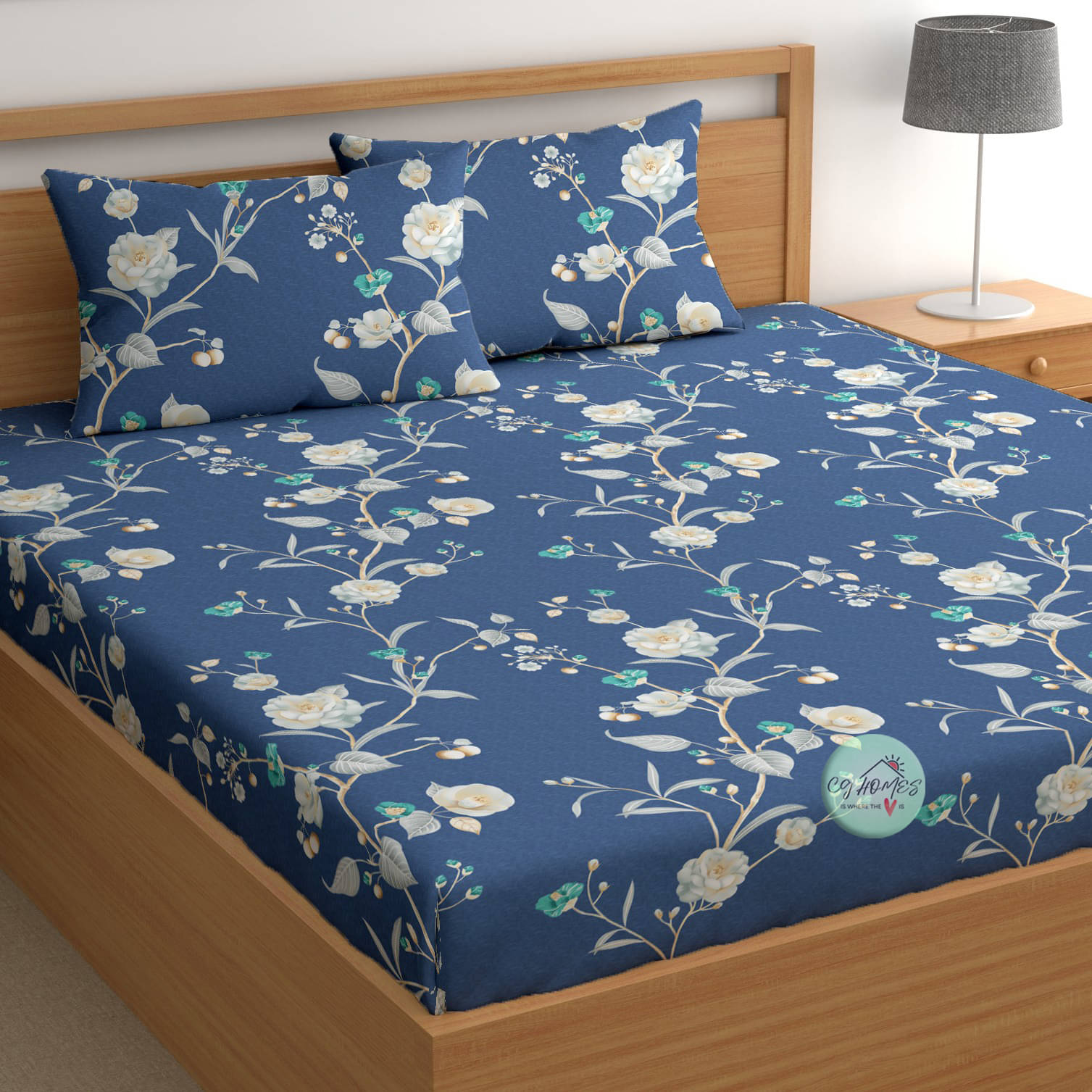     			CG HOMES Microfiber 1 Double Bedsheet with 2 Pillow Covers ( Blue )