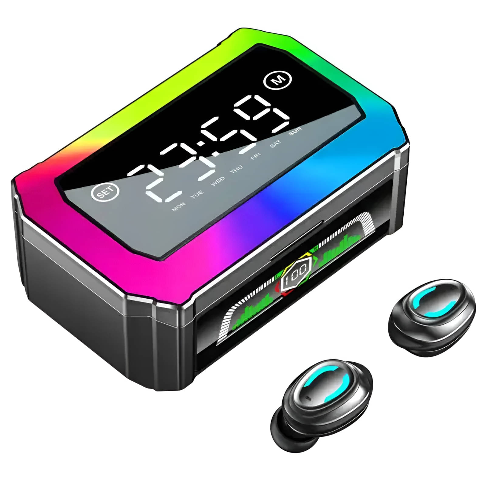     			COREGENIX Newly Launched GQ-03 Truly Wireless Earbuds TWS | Upto 120Hrs Use time | Bluetooth V5.3 | Quad Mics with AI-ENC | 40ms Low Latency Gaming |Time Display | Week Display | Breathing LED Lights