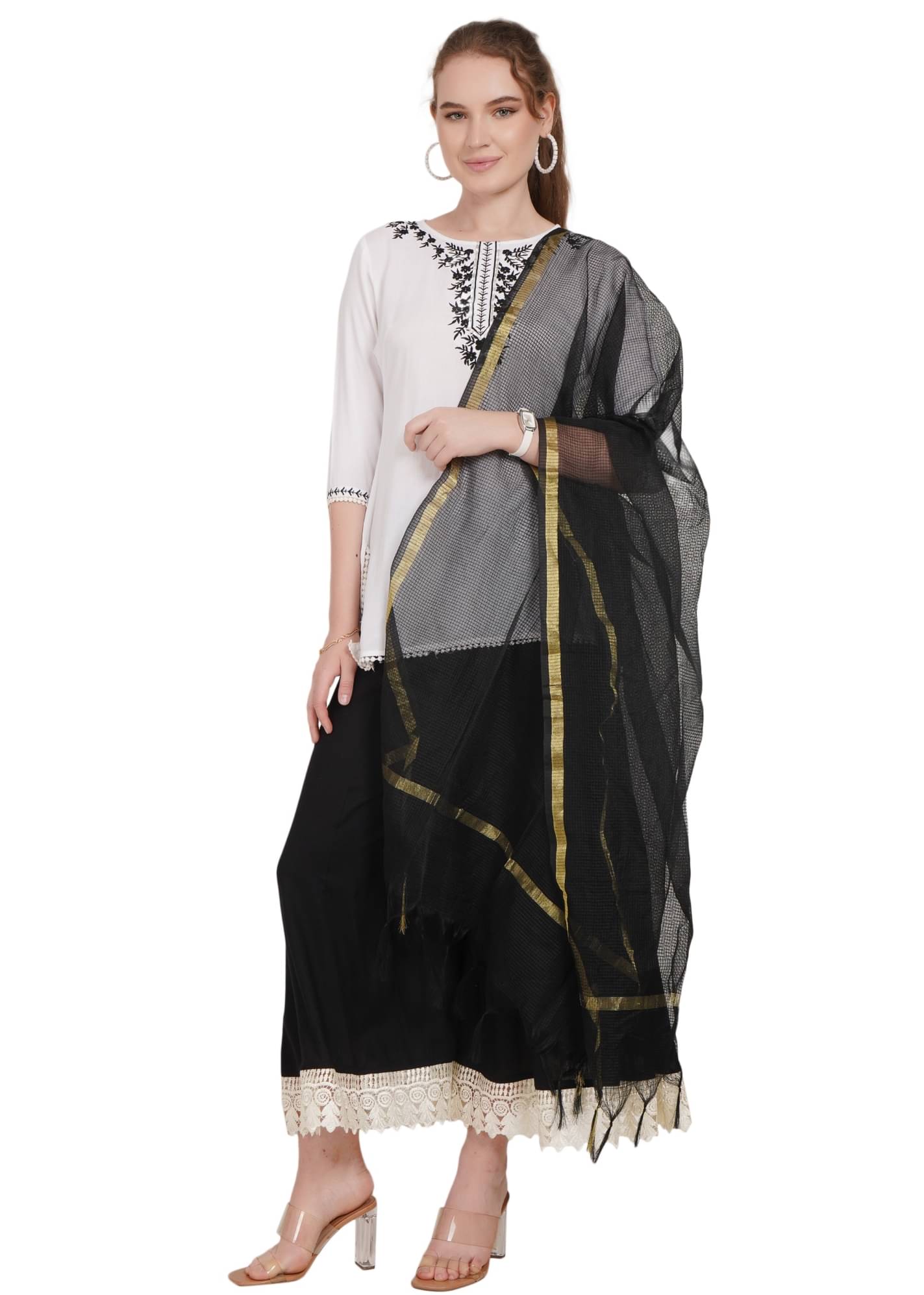     			Dwears Women Embroidered Top With Palazzos Co-Ord Set ( White )