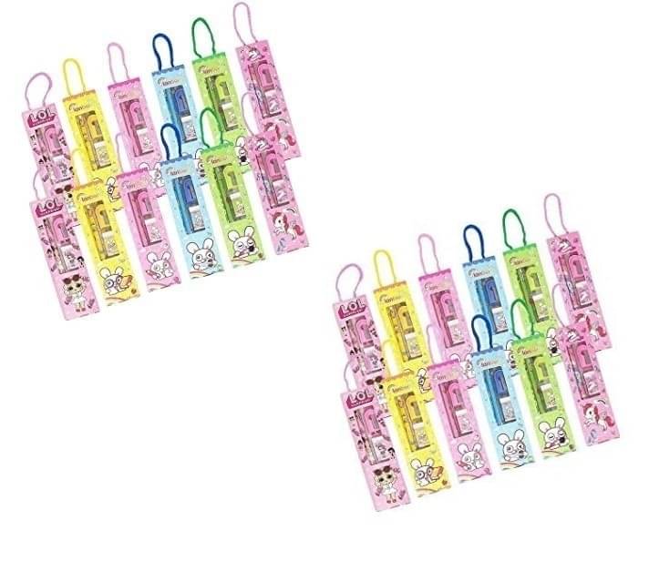 FREEDY 24Pcs_Mix Design Small School Stationery Gift Set-Pencil/Scale/Eraser/Sharpener  (Multicolor)     			FREEDY 24Pcs_Mix Design Small School Stationery Gift Set-Pencil/Scale/Eraser/Sharpener  (Multicolor)