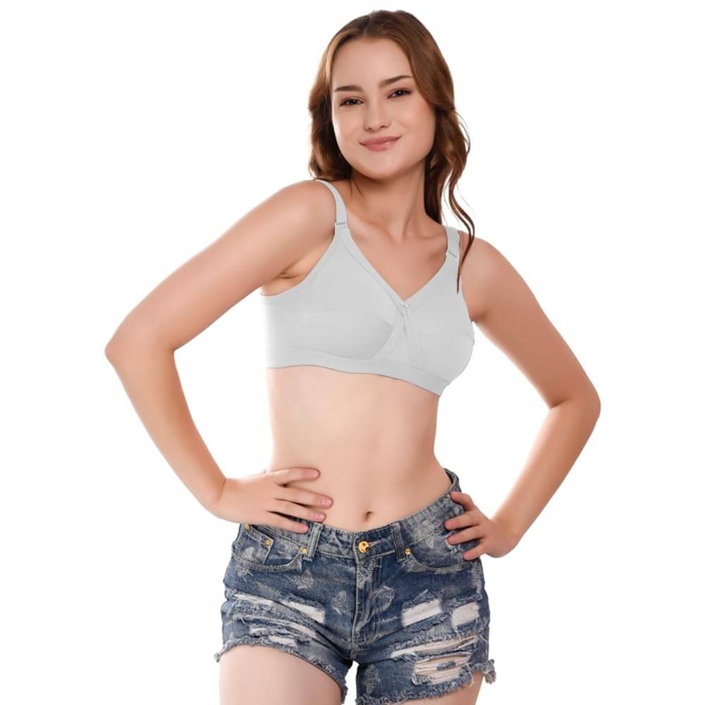 Featherline Pack of 1 Cotton Blend Non Padded Everyday Bra For Women ( Silver ) Featherline Pack of 1 Cotton Blend Non Padded Everyday Bra For Women ( Silver )