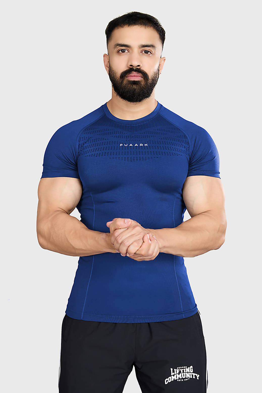    			Fuaark Blue Nylon Slim Fit Men's Compression T-Shirt ( Pack of 1 )