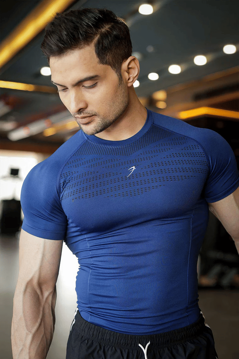 Fuaark Blue Nylon Slim Fit Men's Compression T-Shirt ( Pack of 1 )
