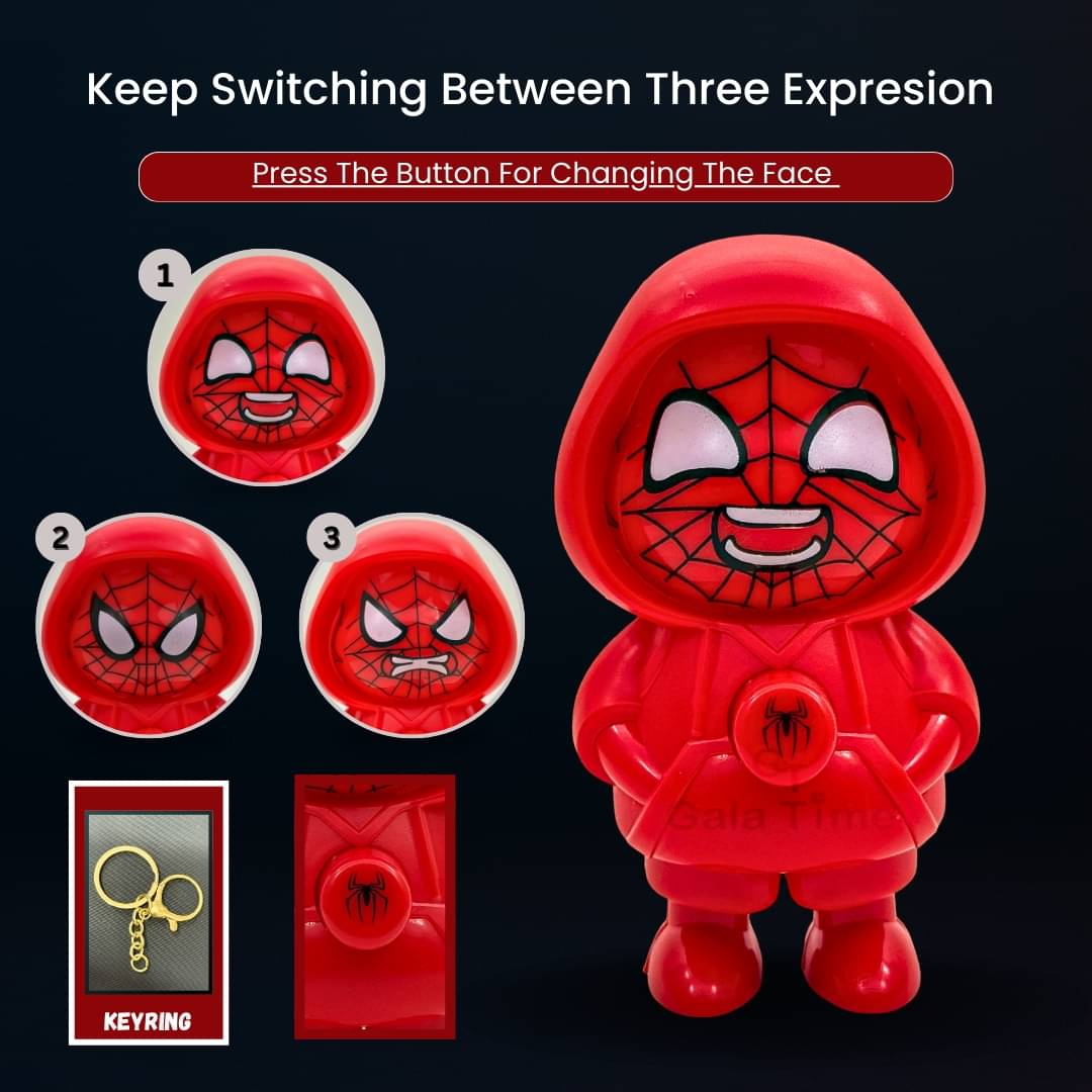 3 in 1 Spidermann Face Changing Toy Keyring Red Hoodie Cartoon Figure Gift Keychain ( Pack of 1 ) 3 in 1 Spidermann Face Changing Toy Keyring Red Hoodie Cartoon Figure Gift Keychain ( Pack of 1 )