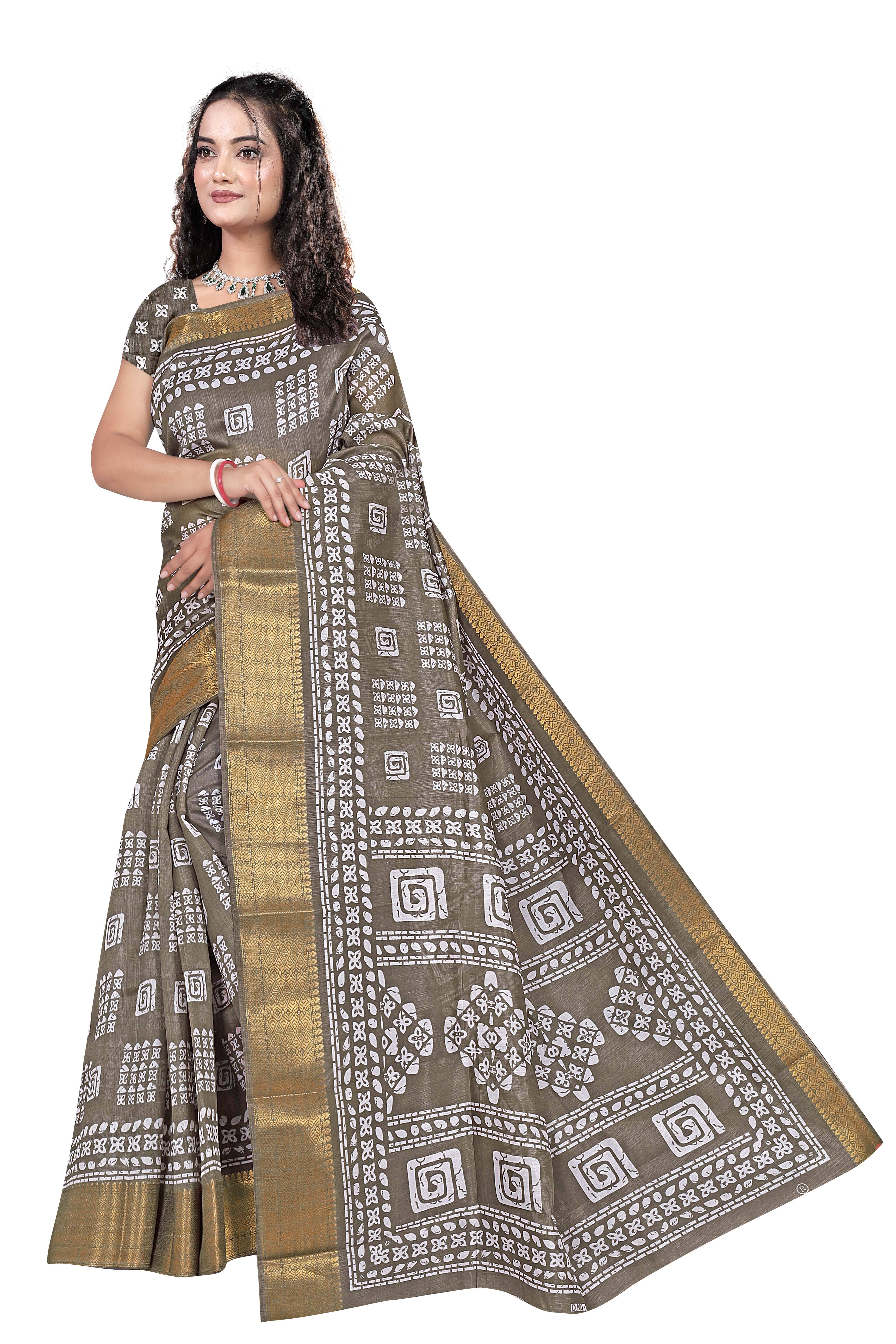 Gullak Art Silk Printed Bandhani Sarees With Unstitched Blouse Piece ( Brown ) Gullak Art Silk Printed Bandhani Sarees With Unstitched Blouse Piece ( Brown )