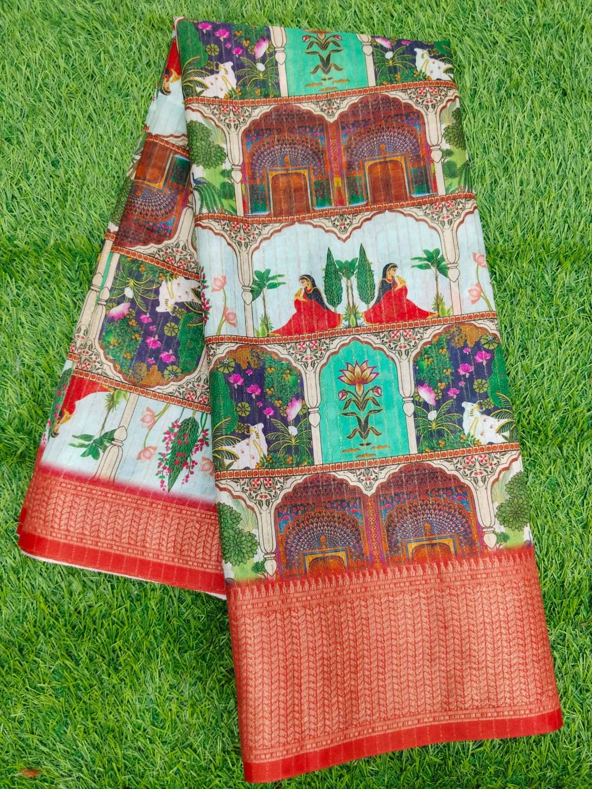 Gullak Art Silk Printed Phulkari saree With Unstitched Blouse Piece ( Multicolor ) Gullak Art Silk Printed Phulkari saree With Unstitched Blouse Piece ( Multicolor )
