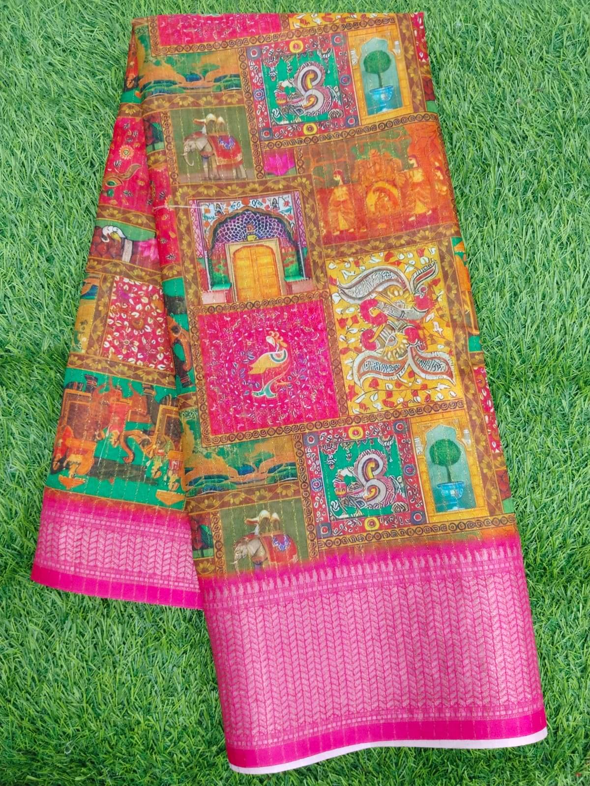 Gullak Art Silk Printed Phulkari saree With Unstitched Blouse Piece ( Multicolor ) Gullak Art Silk Printed Phulkari saree With Unstitched Blouse Piece ( Multicolor )