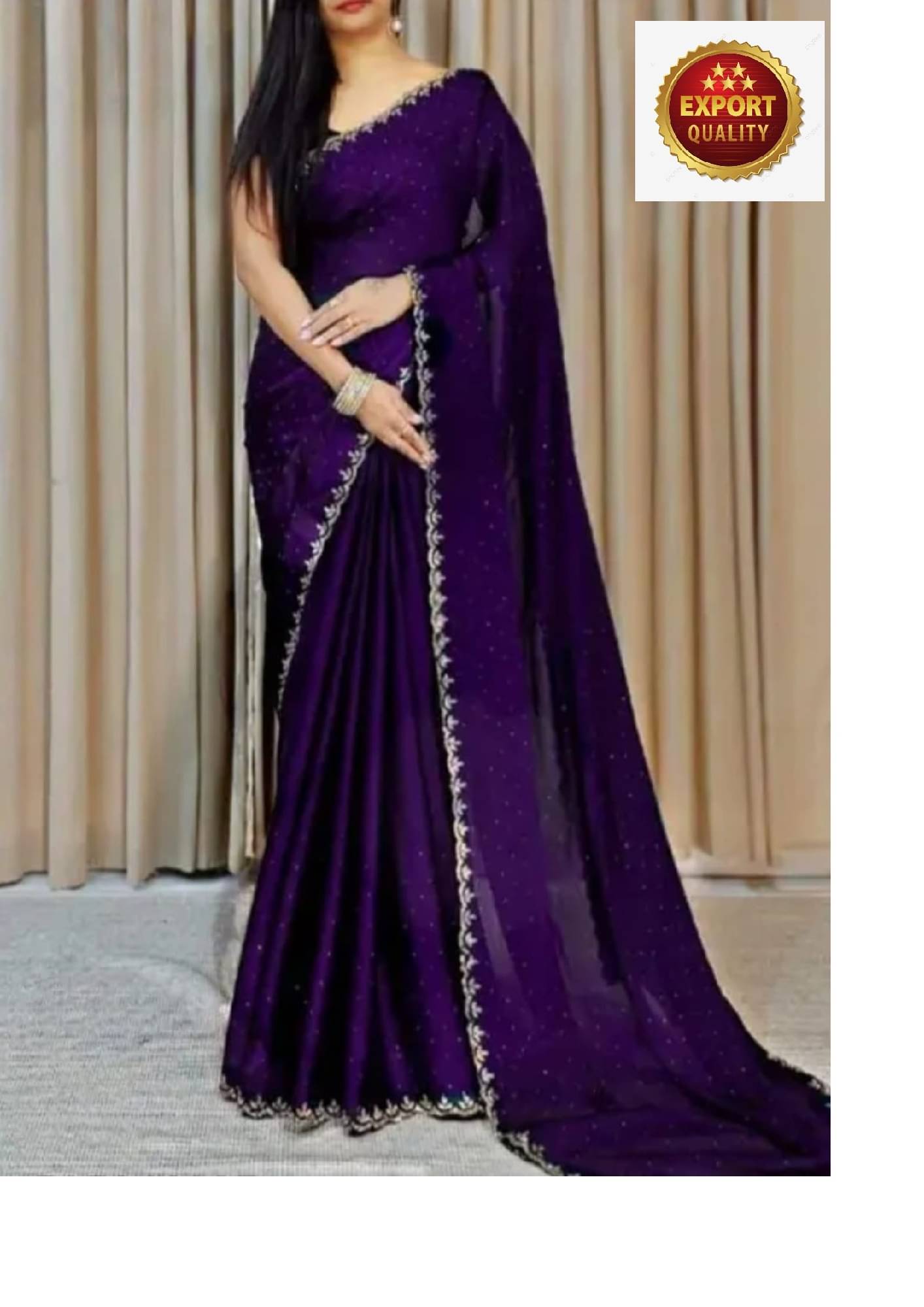     			Gullak Crepe Embellished Ilkal Saree With Unstitched Blouse Piece ( Purple )