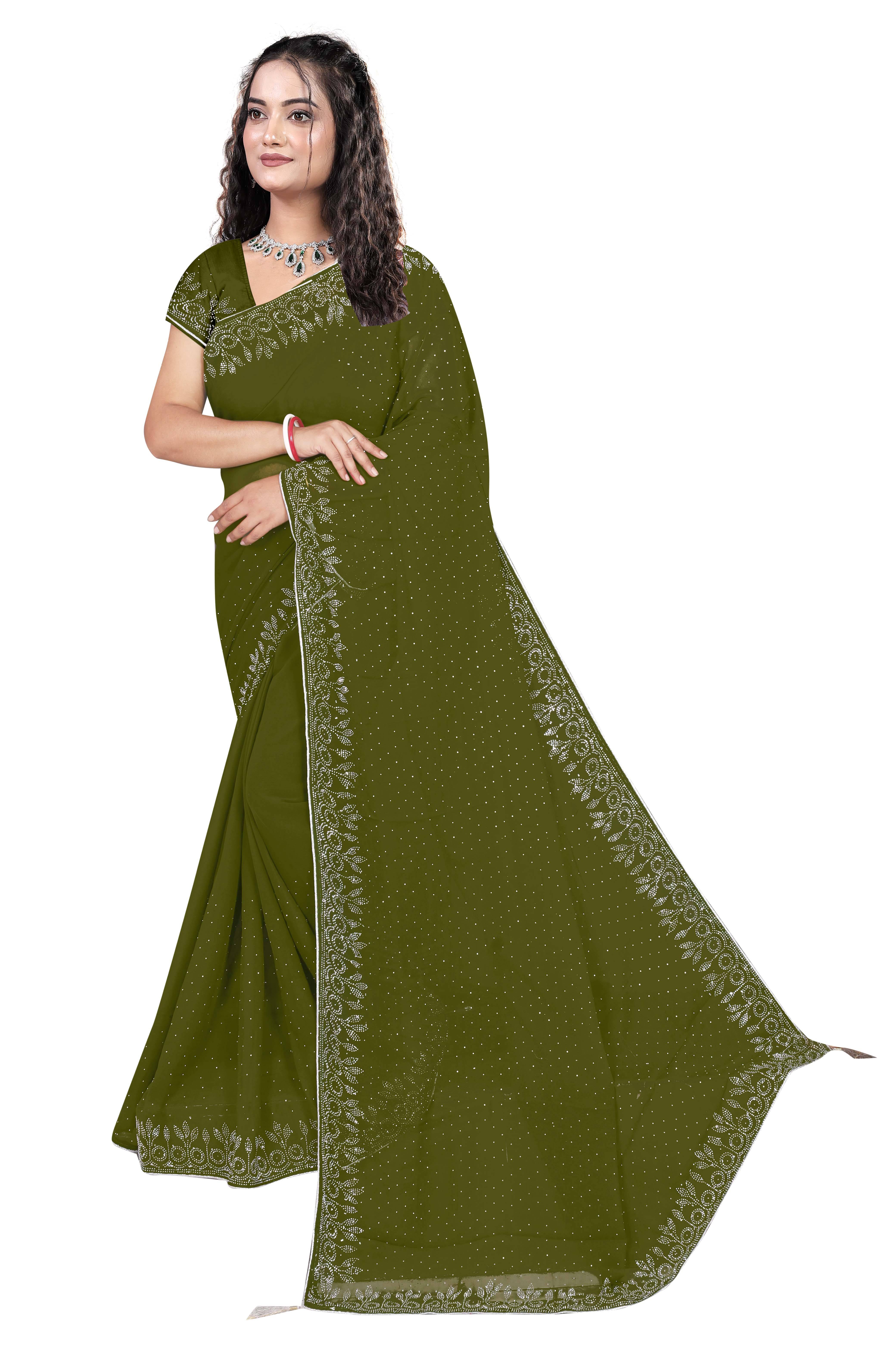     			Gullak Georgette Embellished Banarasi saree With Unstitched Blouse Piece ( Purple )