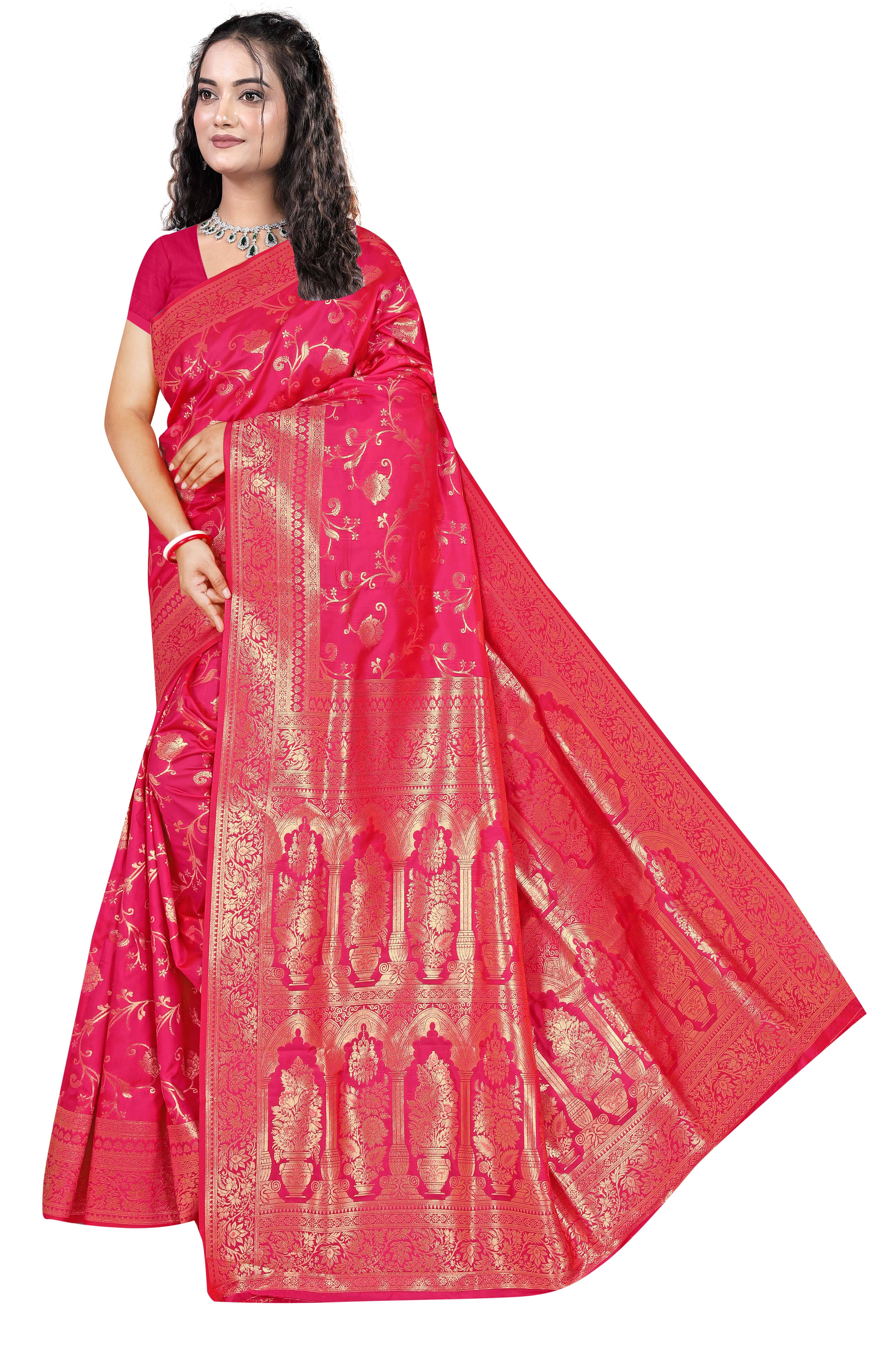     			Gullak Polyester Woven Banarasi saree With Unstitched Blouse Piece ( Pink )