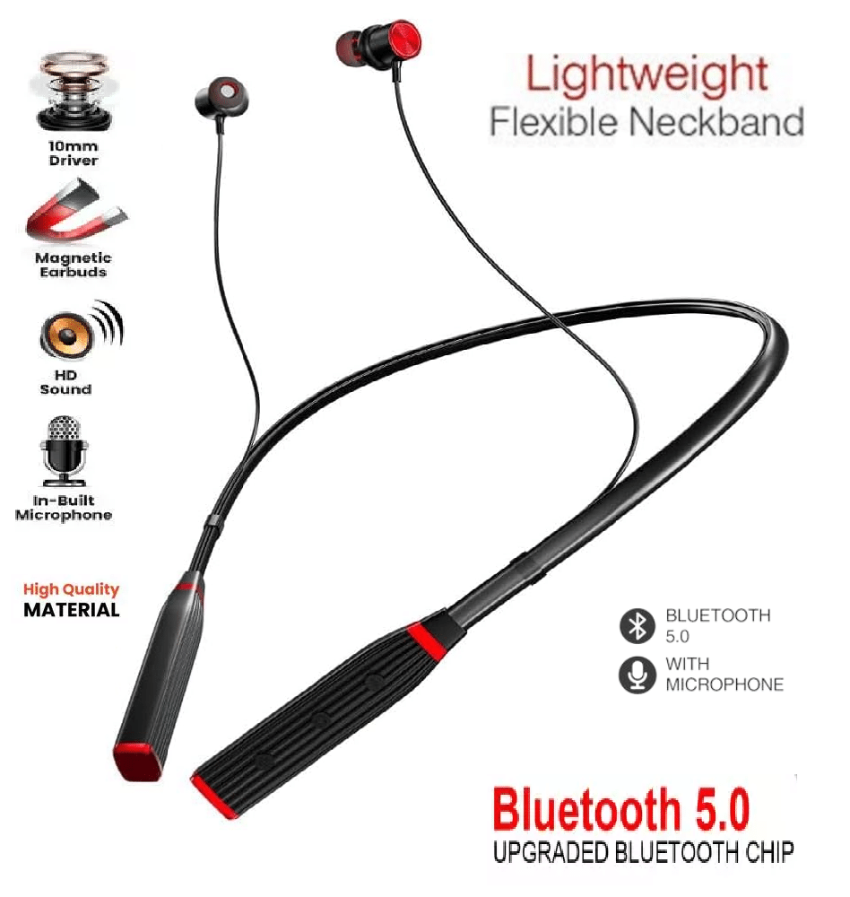     			HUG PUPPY  Wireless Bluetooth  All-Day Comfort Bluetooth Neckband – Perfect for Workouts & Calls (Red)