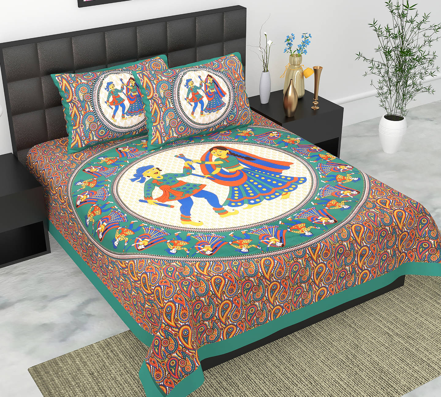     			K.D.PRINTS Cotton 1 Double Bedsheet with 2 Pillow Covers ( Multicolor )