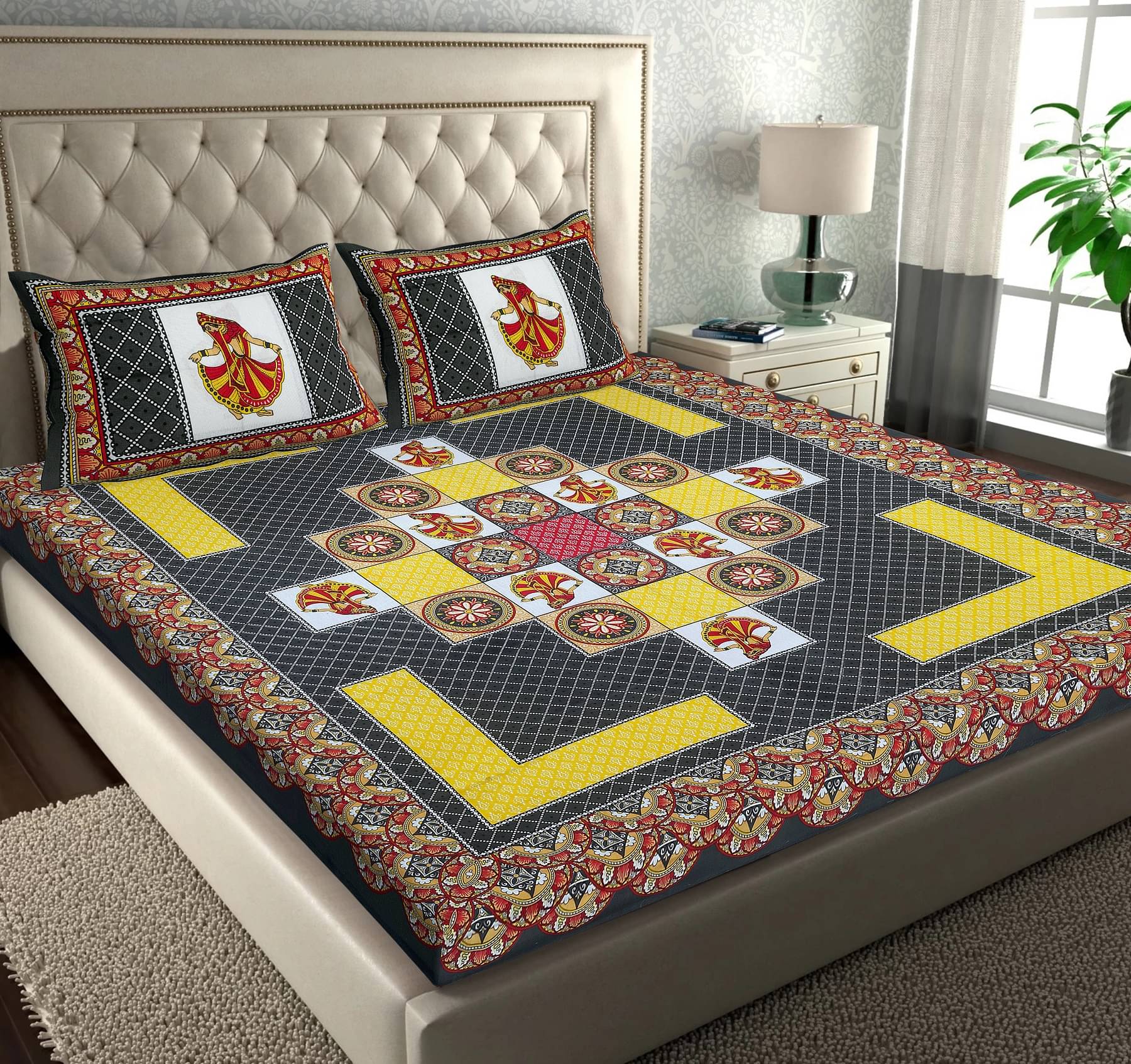 K.D.PRINTS Cotton 1 Double Bedsheet with 2 Pillow Covers ( Multicolor )     			K.D.PRINTS Cotton 1 Double Bedsheet with 2 Pillow Covers ( Multicolor )