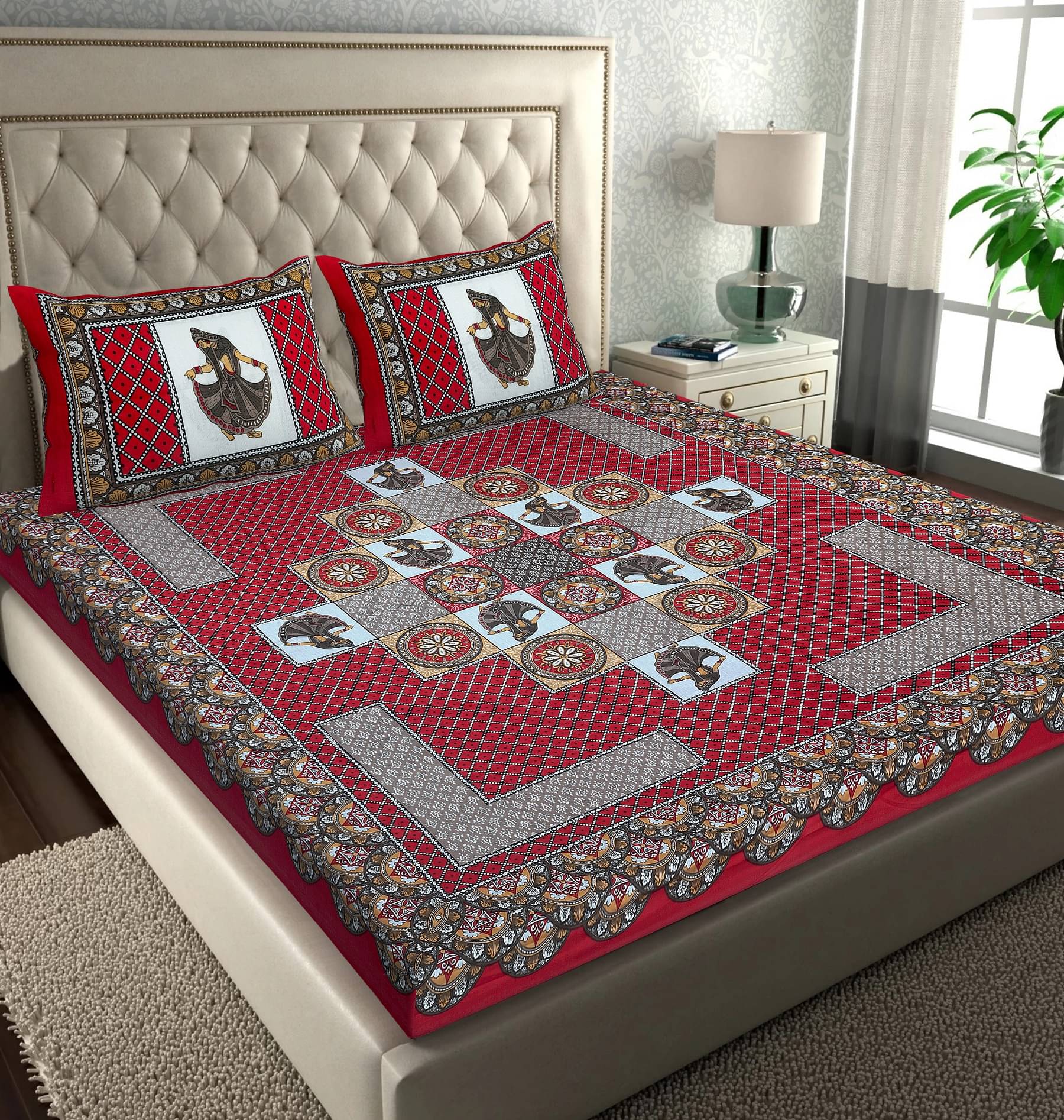 K.D.PRINTS Cotton 1 Double Bedsheet with 2 Pillow Covers ( Multicolor )     			K.D.PRINTS Cotton 1 Double Bedsheet with 2 Pillow Covers ( Multicolor )