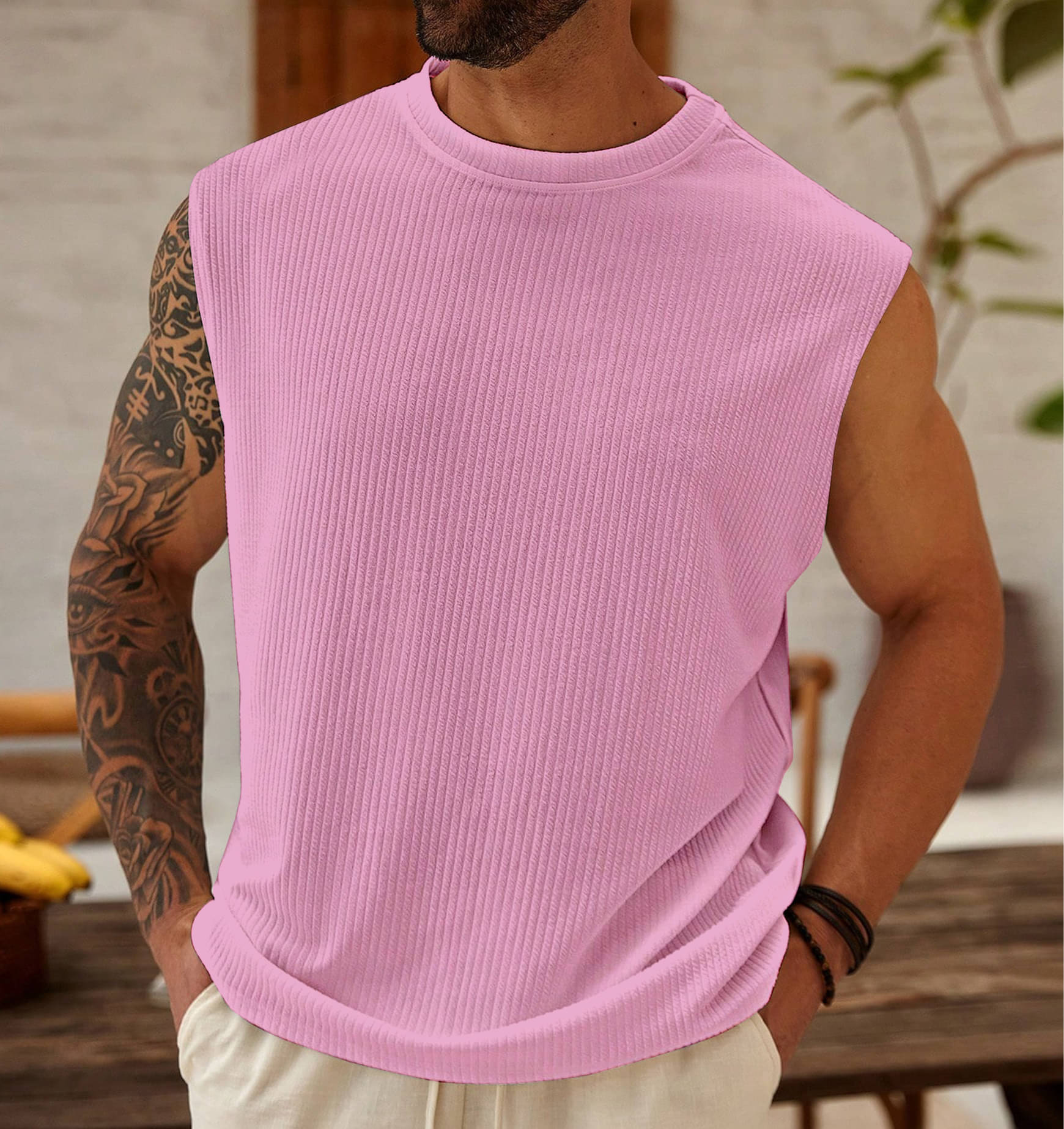 KAJARU Pack of 1 Cotton Blend Gym Vest For Men ( Pink ) KAJARU Pack of 1 Cotton Blend Gym Vest For Men ( Pink )