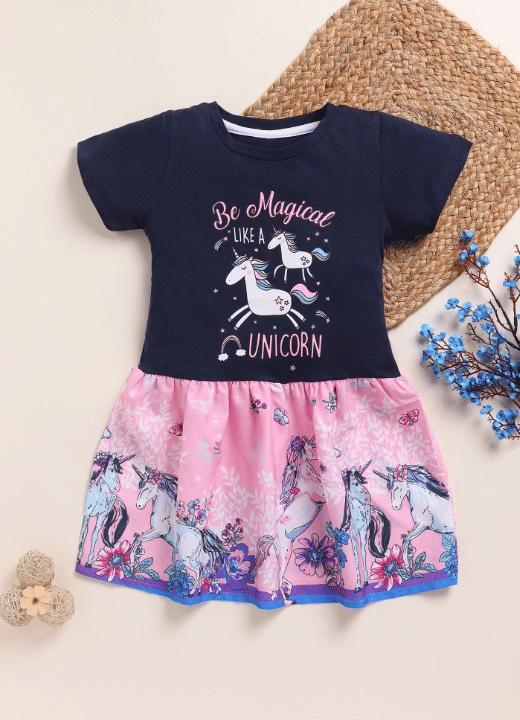 Lazy Shark Cotton Blend Dress For Girls ( Pack of 1 , Navy Blue ) Lazy Shark Cotton Blend Dress For Girls ( Pack of 1 , Navy Blue )