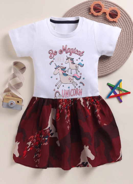     			Lazy Shark Cotton Blend Dress For Girls ( Pack of 1 , White )