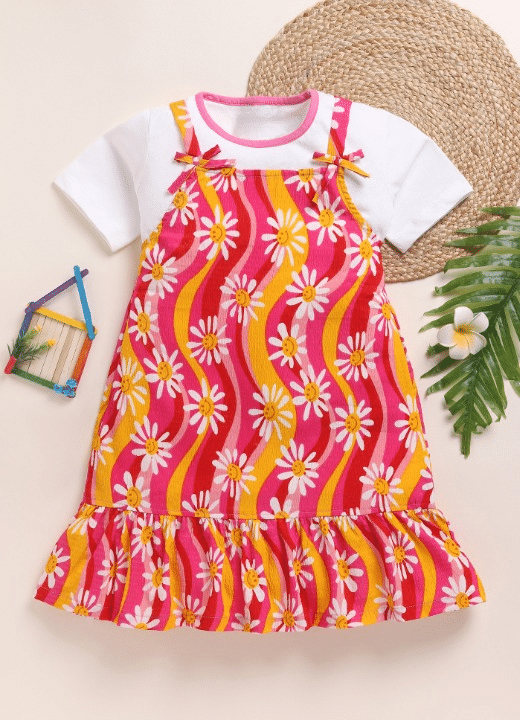     			Lazy Shark Polyester Dress For Girls ( Pack of 1 , Multicolor )
