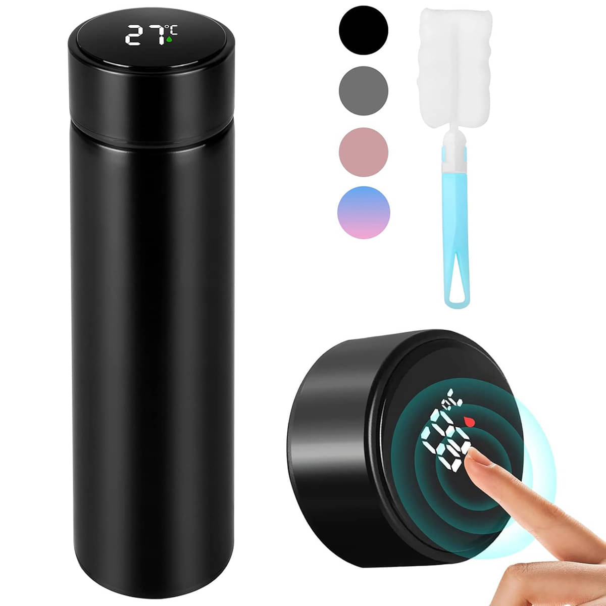 Lenon Smart Cup Temperature Water Bottle Black Steel Water Bottle 500 mL ( Set of 1 ) Lenon Smart Cup Temperature Water Bottle Black Steel Water Bottle 500 mL ( Set of 1 )