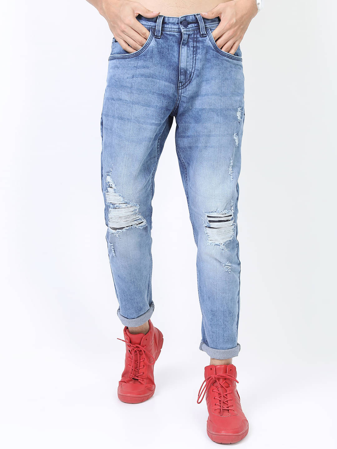 Locomotive Slim Fit Distressed Men's Jeans - Blue ( Pack of 1 ) Locomotive Slim Fit Distressed Men's Jeans - Blue ( Pack of 1 )