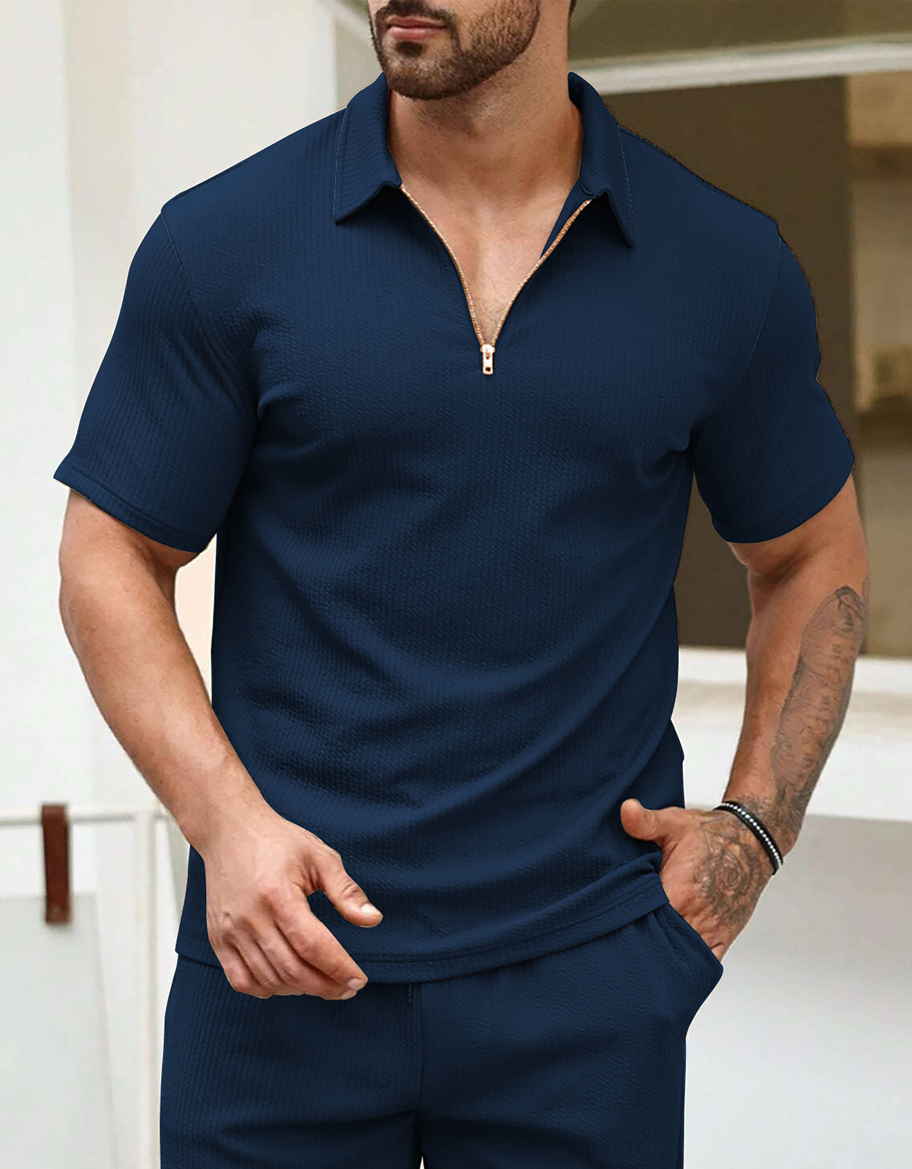 MAKEMODE Men Polyester Regular Fit Striped Polo T Shirt ( Blue ) MAKEMODE Men Polyester Regular Fit Striped Polo T Shirt ( Blue )