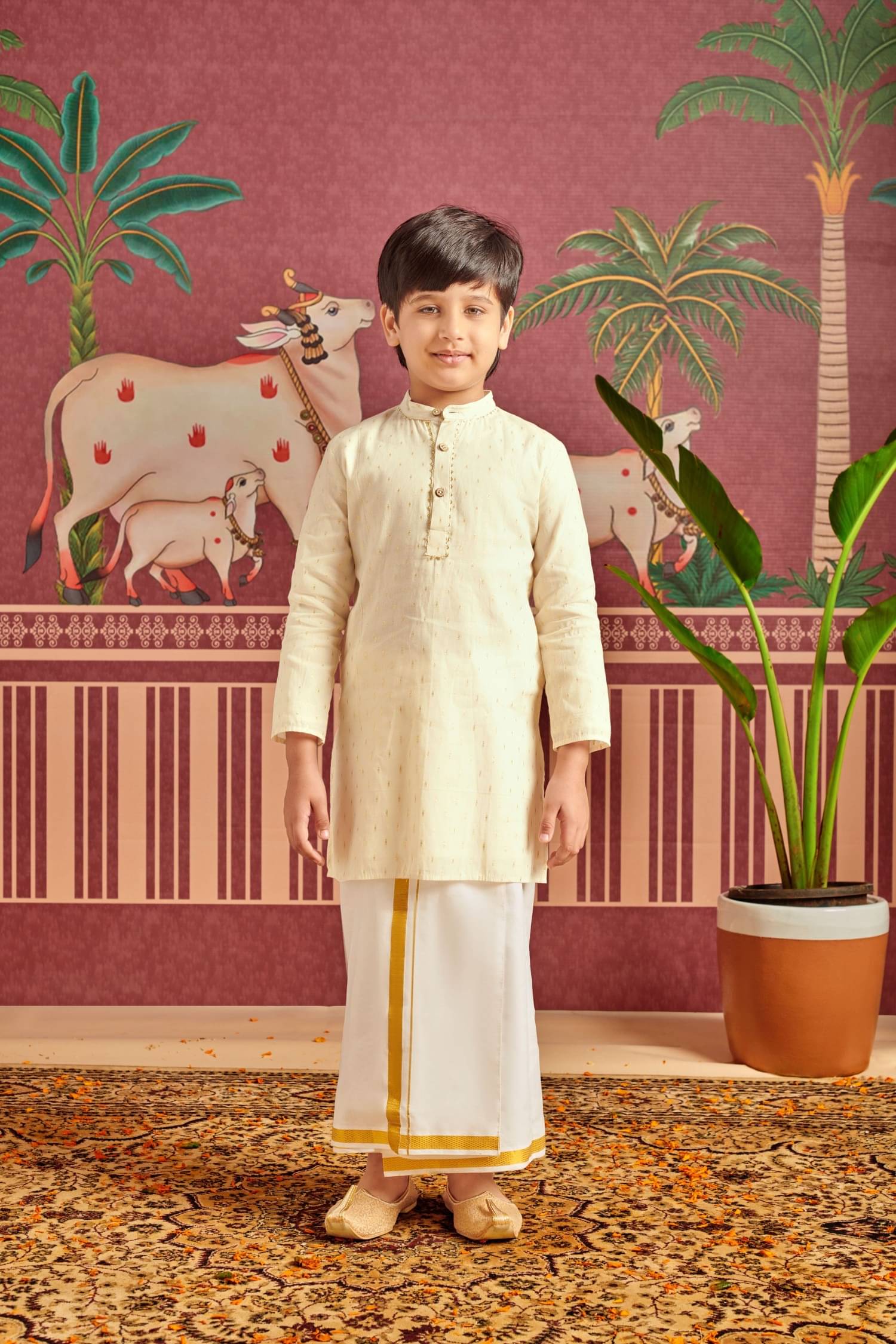     			MASTARANG Boys Cotton Solid Pattern Kurta ( Off White , Pack of 1 )