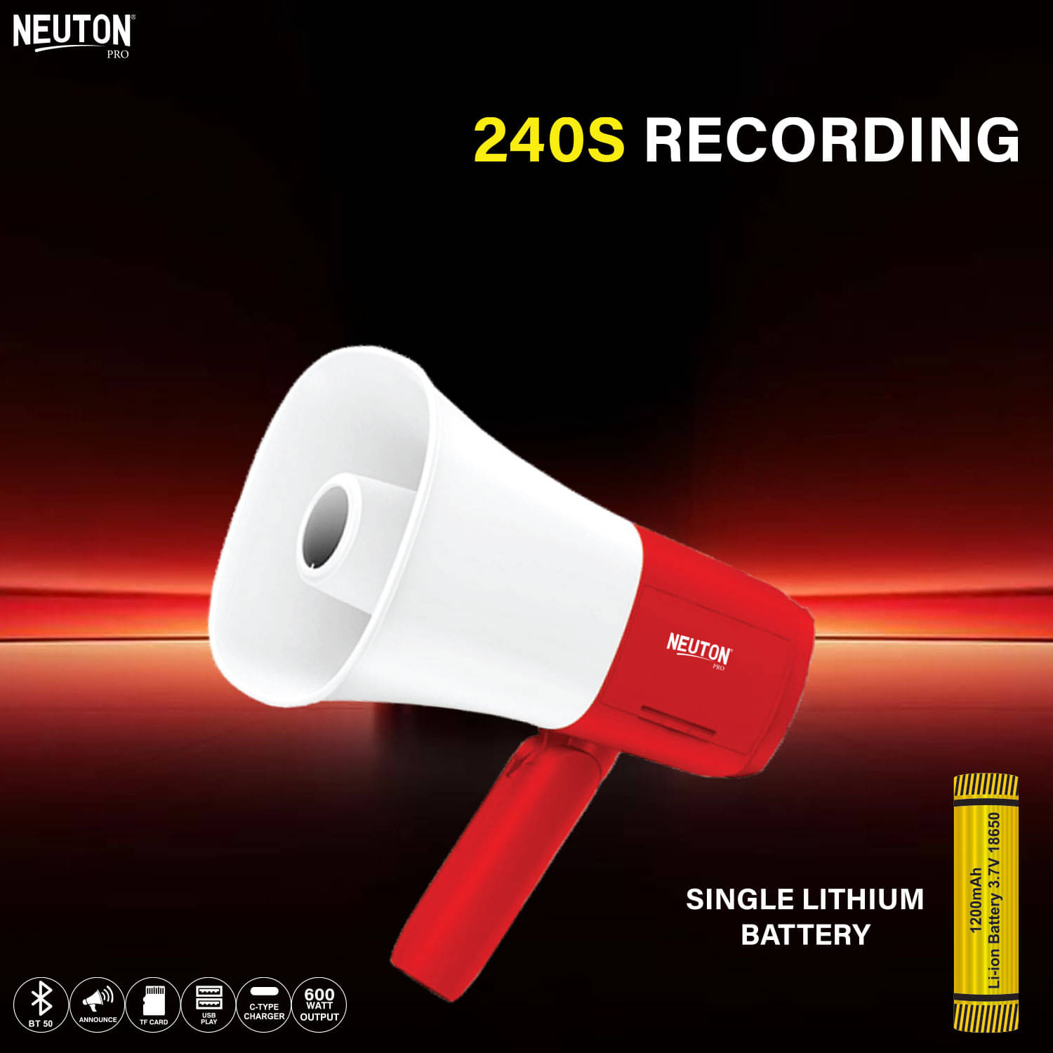     			NEUTON PRO BHOPU 100 W Bluetooth Speaker Bluetooth v5.0 with USB,SD card Slot Playback Time 4 hrs Red