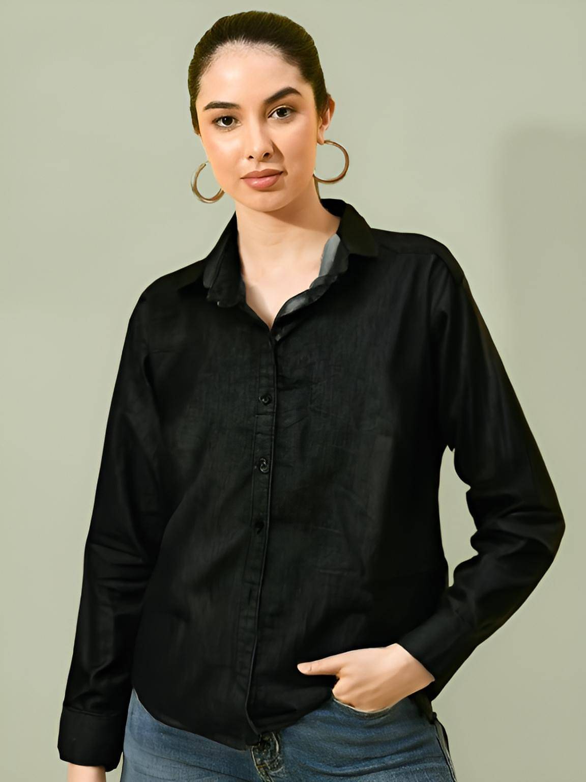 NEW-18 Women Solid Denim Shirt ( Black ) NEW-18 Women Solid Denim Shirt ( Black )