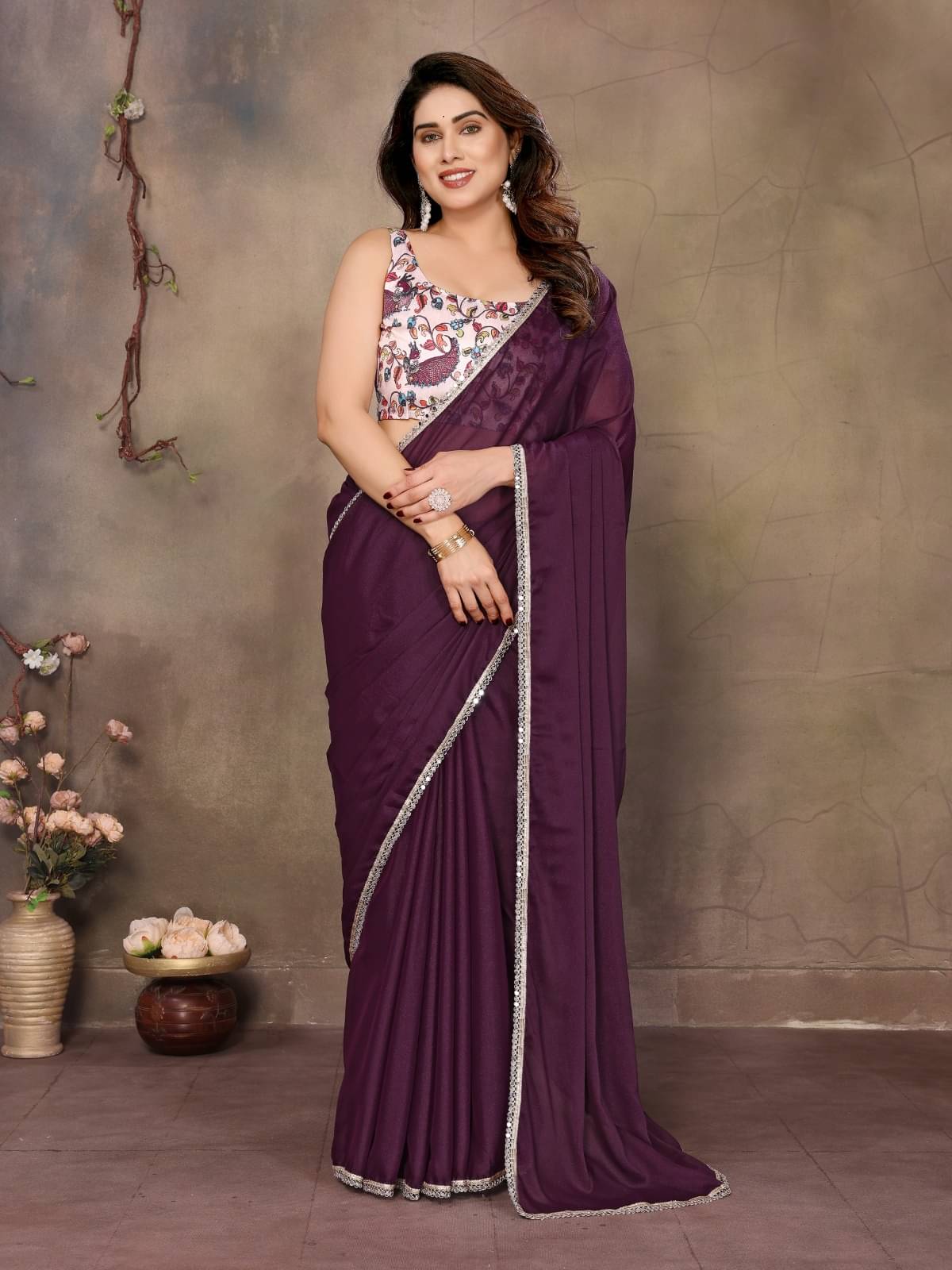     			PEER STORE Chiffon Solid Sambalpuri Saree With Unstitched Blouse Piece ( Wine )