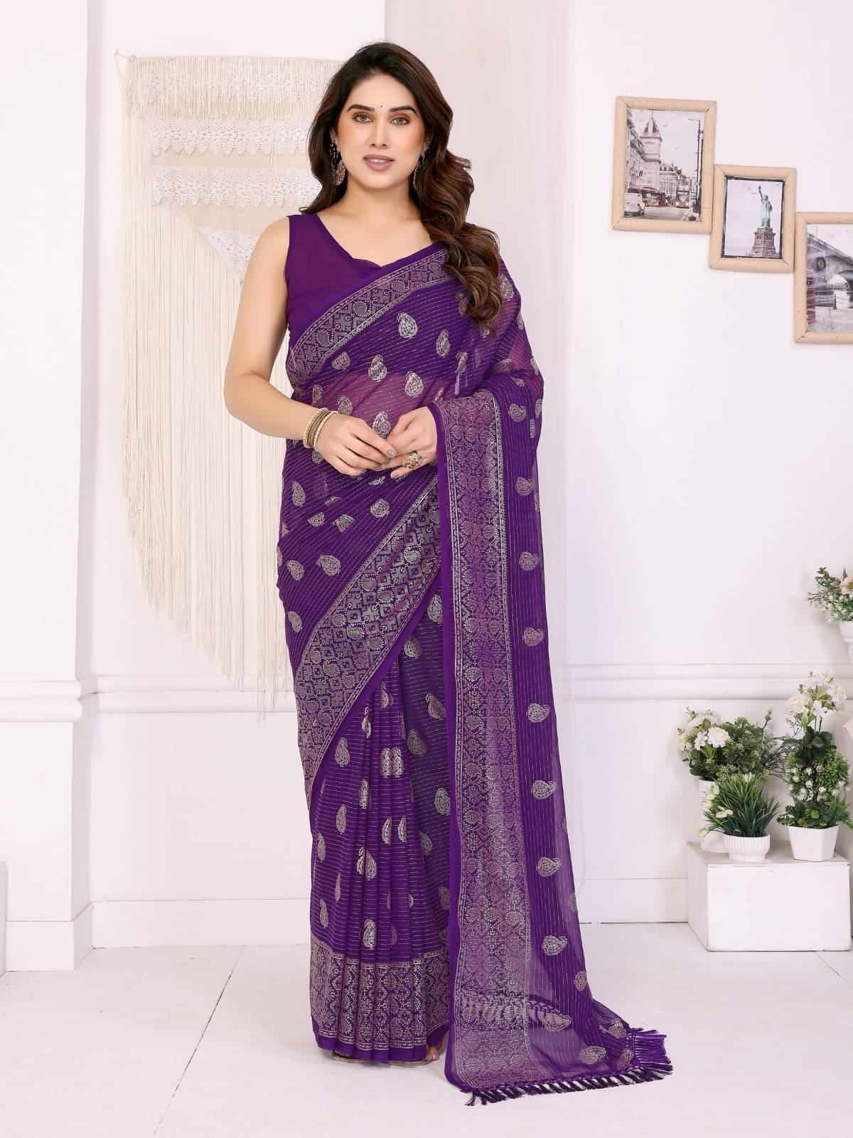 PEER STORE Georgette Self Design Pochampally Ikkat Saree Without Blouse Piece ( Purple ) PEER STORE Georgette Self Design Pochampally Ikkat Saree Without Blouse Piece ( Purple )