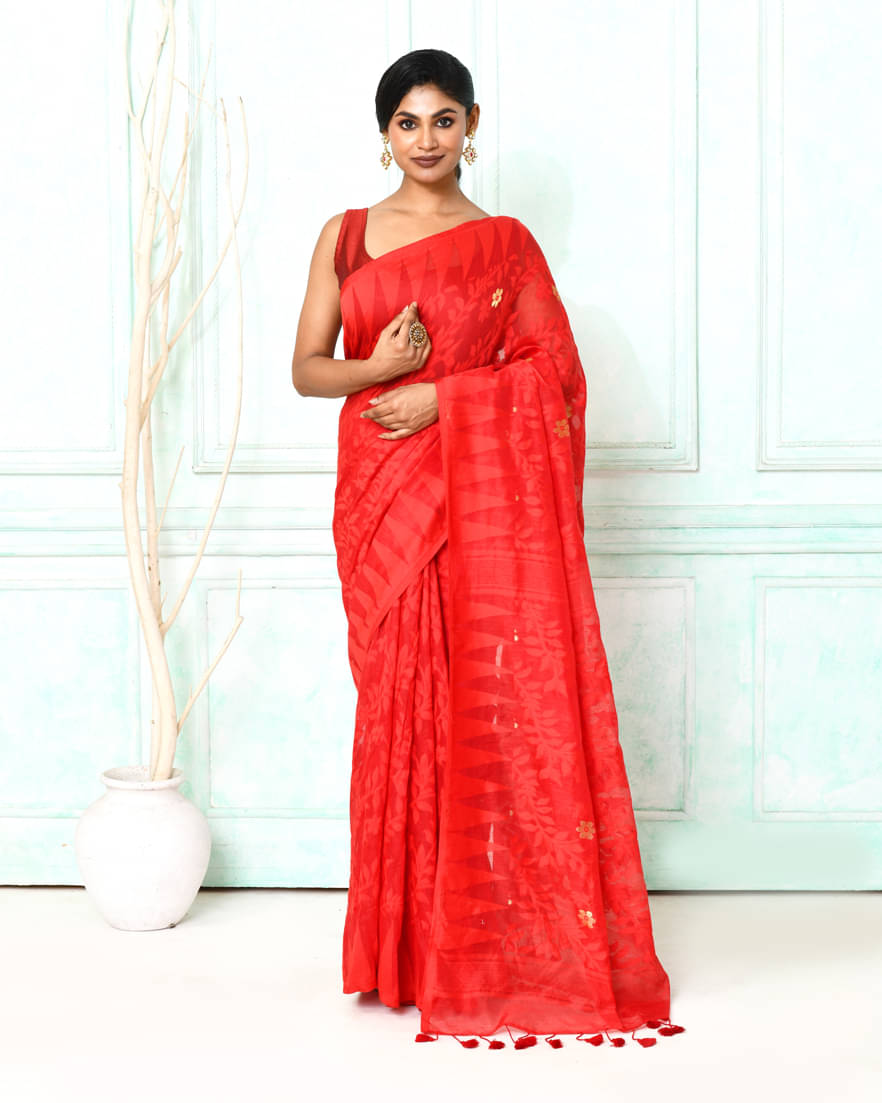     			PIYARI FASHION Cotton Silk Woven Jamdani Saree Without Blouse Piece ( Red )