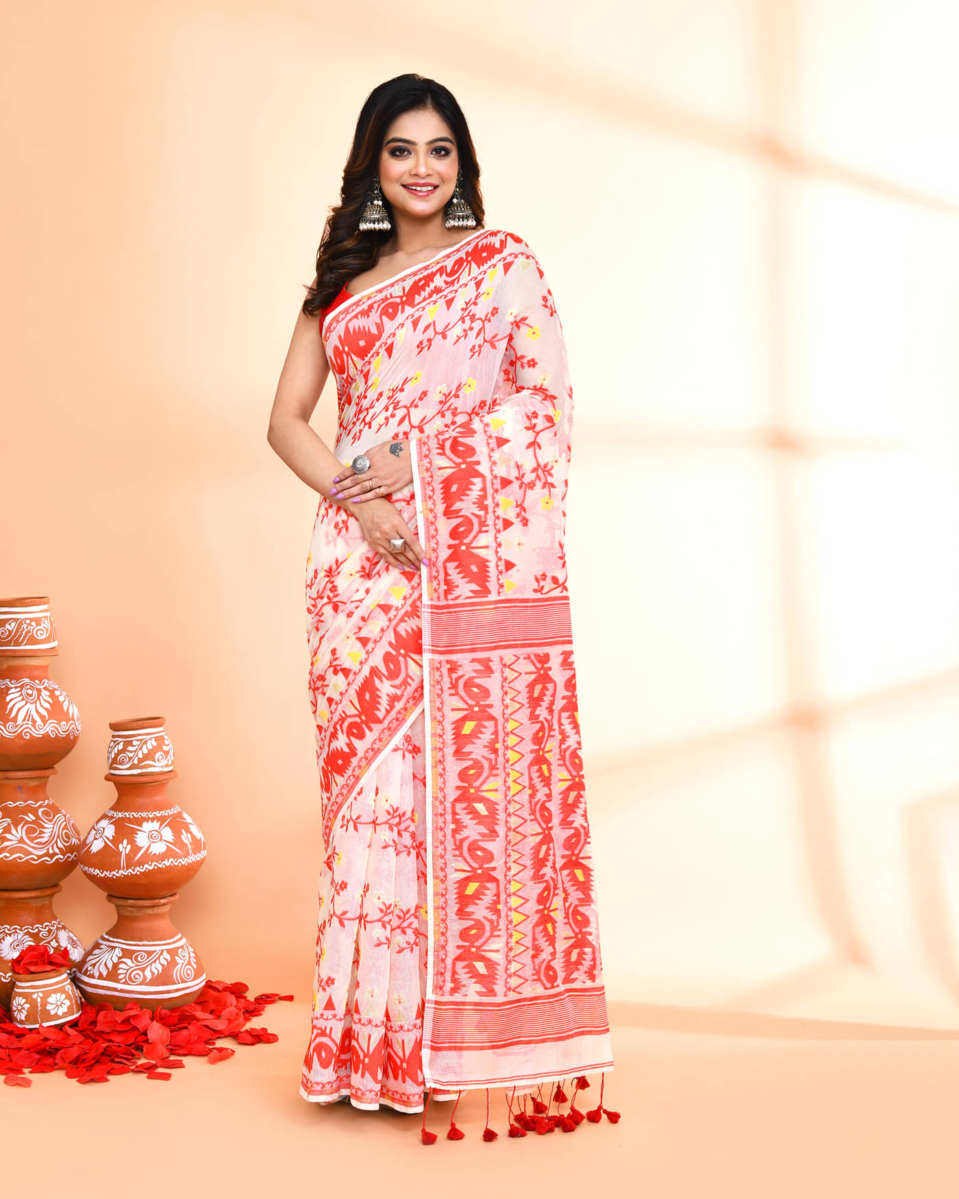     			PIYARI FASHION Cotton Silk Woven Jamdani Saree Without Blouse Piece ( Off White )