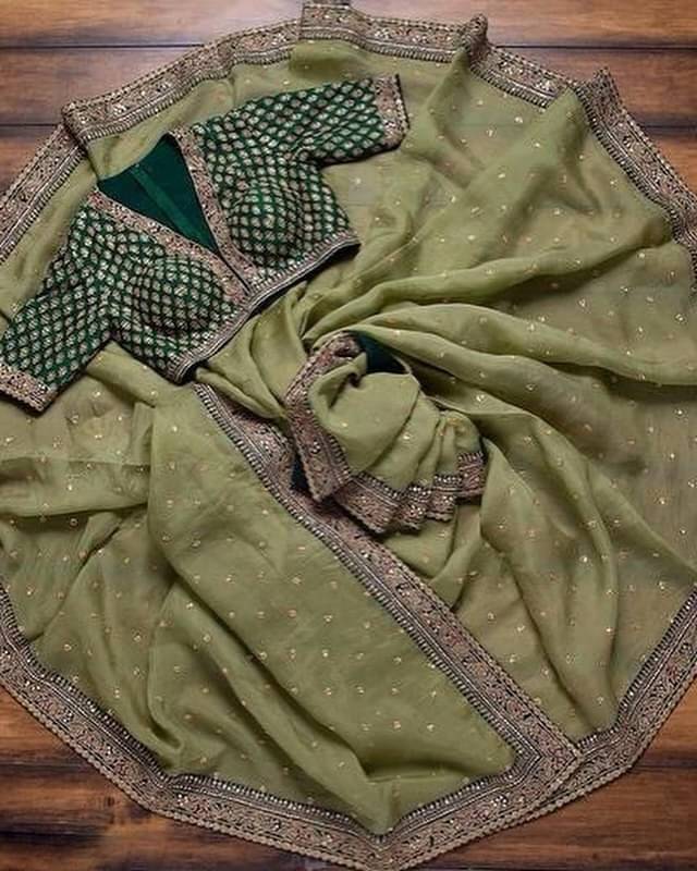     			Prazvika Art Silk Embellished Chanderi saree With Unstitched Blouse Piece ( Green )