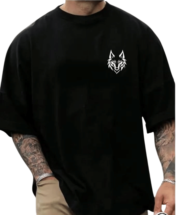     			RF RAVES Men Cotton Blend Oversized Fit Printed T-Shirt ( Black )