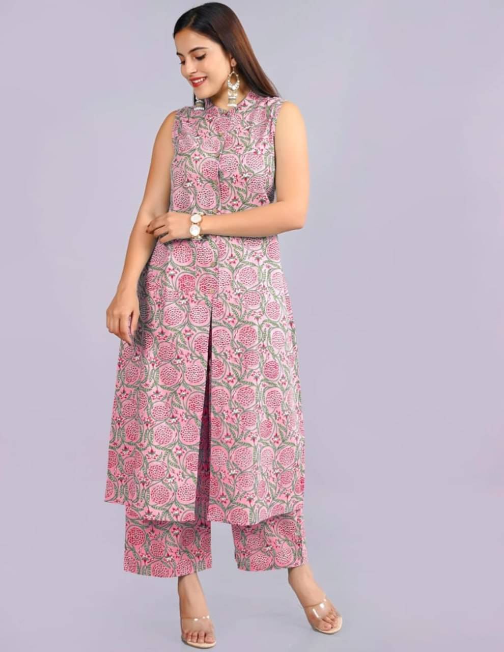 RV FASHION Women Kurta and Pant Set Rayon Women Cotton Blend Printed Front Slit Kurti ( Pink ) RV FASHION Women Kurta and Pant Set Rayon Women Cotton Blend Printed Front Slit Kurti ( Pink )