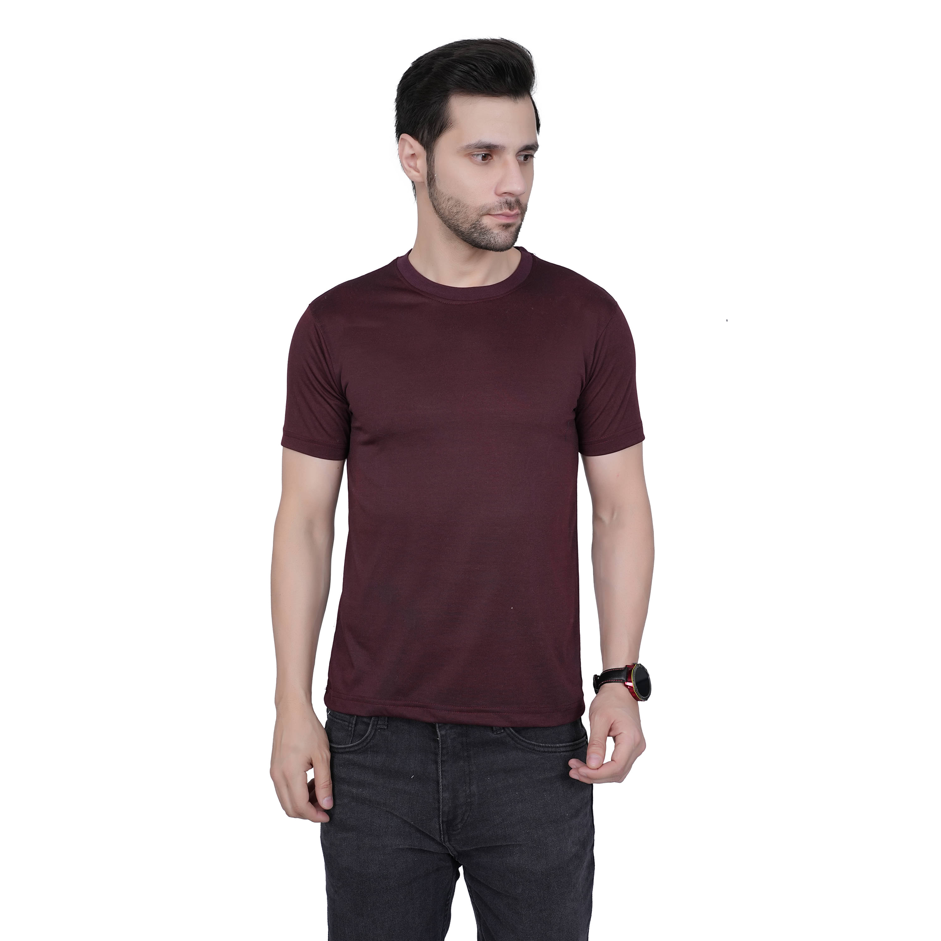     			RuarX Men Cotton Blend Regular Fit Solid T-Shirt ( Maroon )